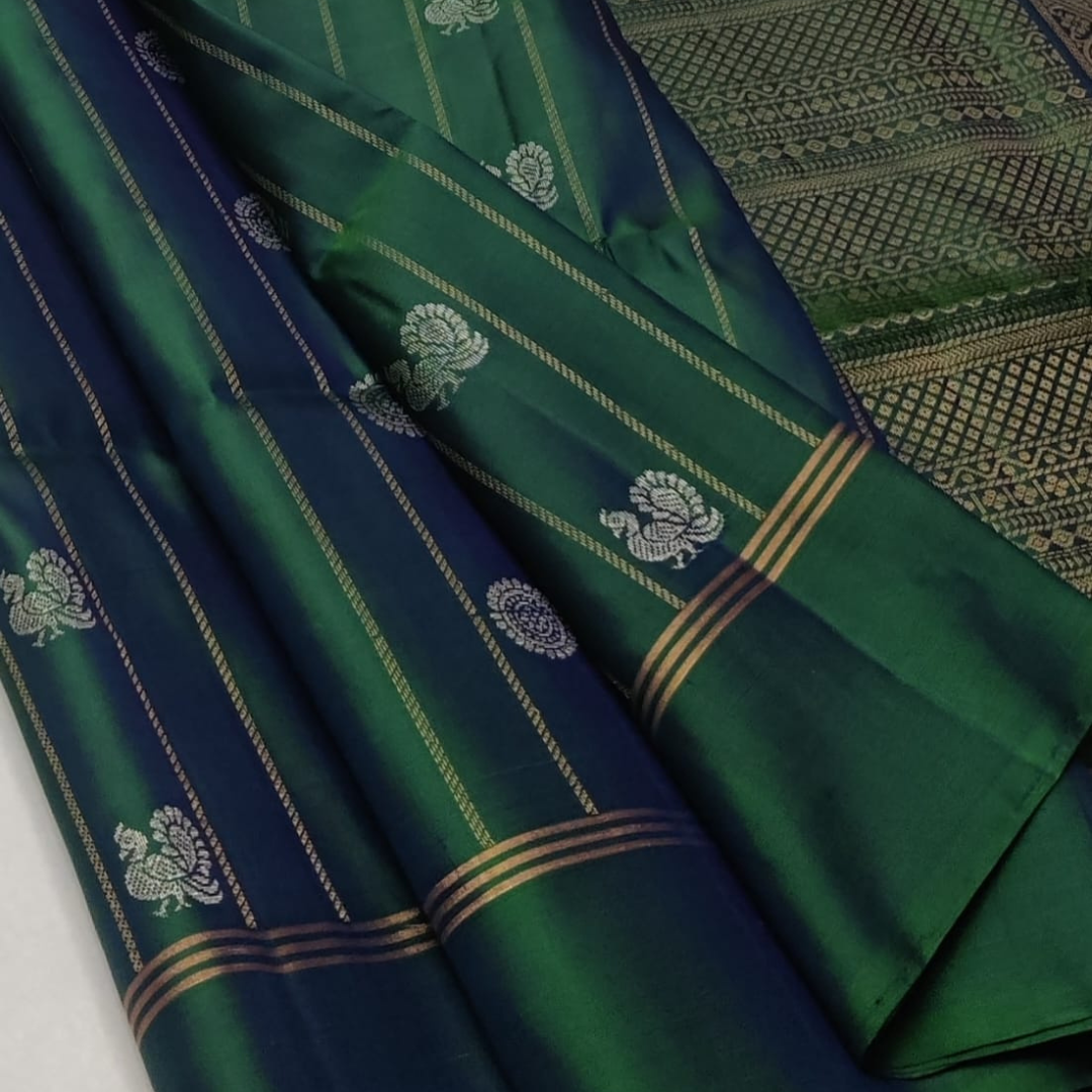 Royal Green Pure Handloom Double Warp Soft Silk Saree
