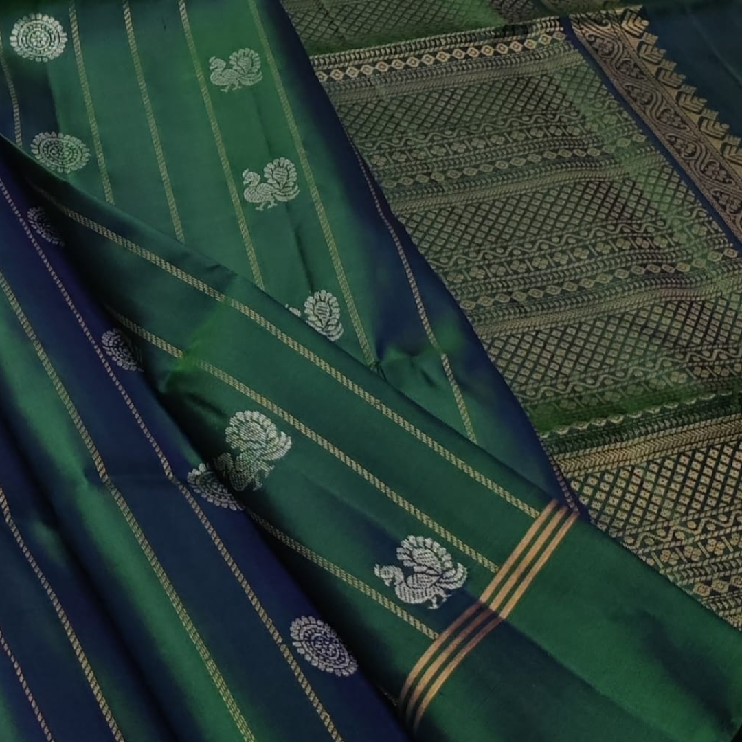 Royal Green Pure Handloom Double Warp Soft Silk Saree