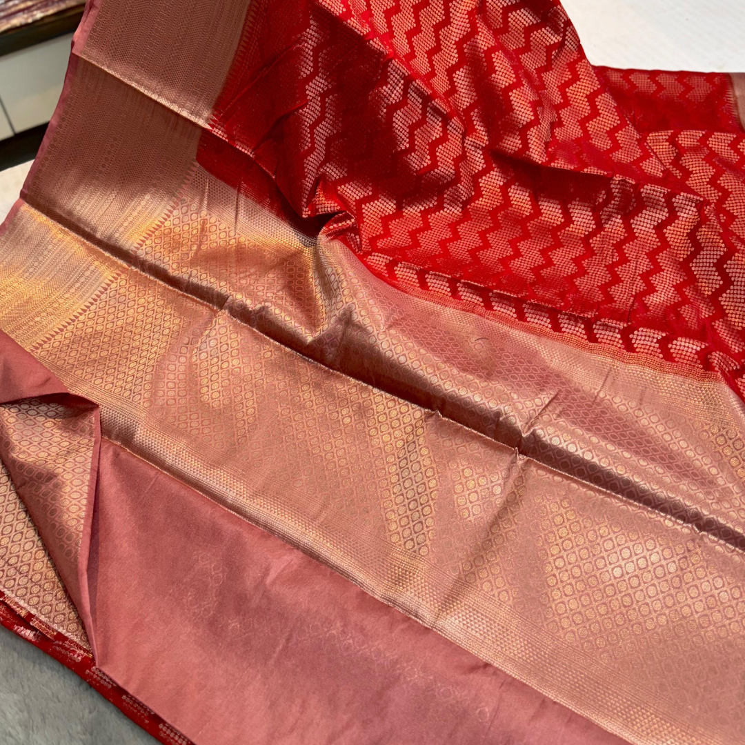 Red Chevron Banarasi Silk Saree
