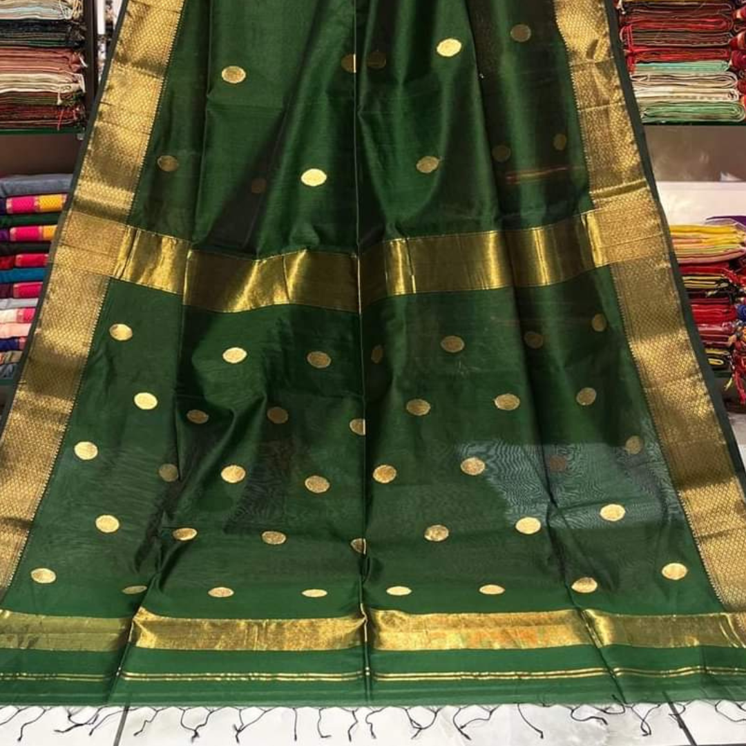 Rich Green Pure Handloom Maheshwari Silk
