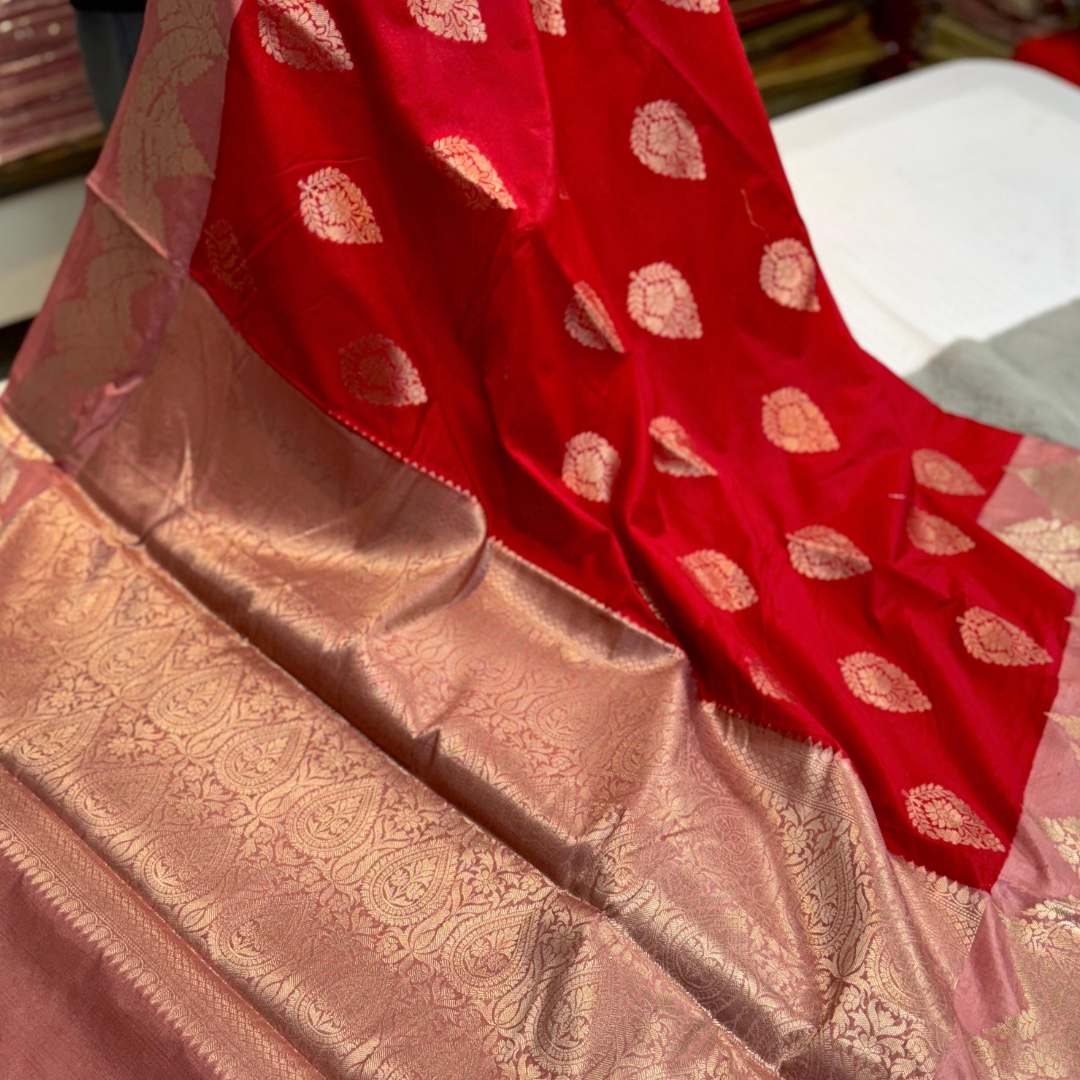 Red Peach Banarasi Silk Saree