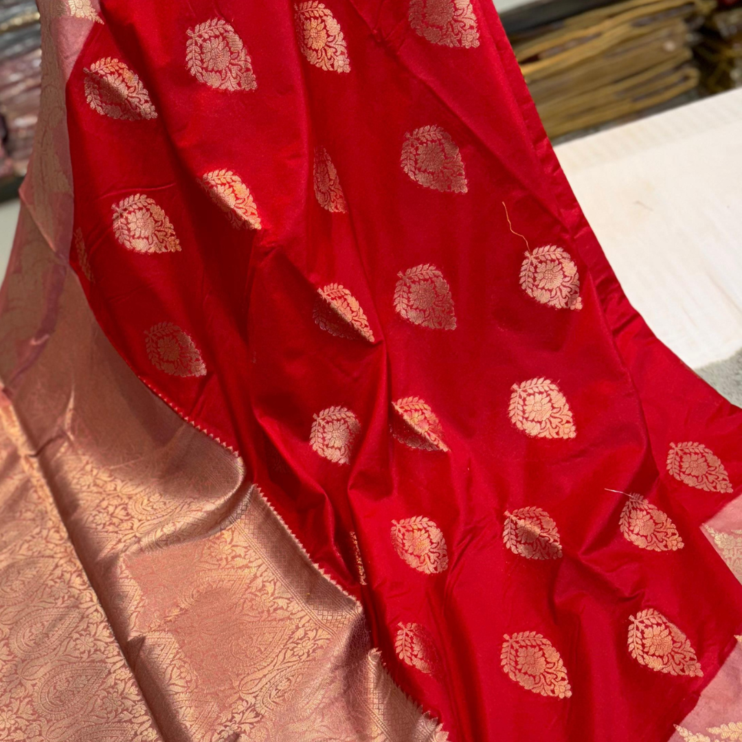 Red Peach Banarasi Silk Saree