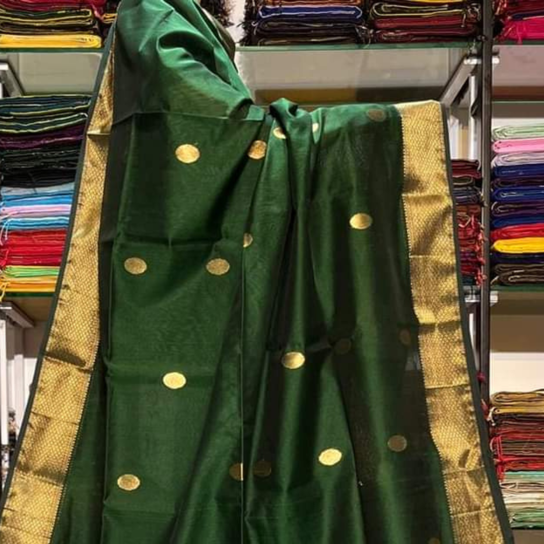 Rich Green Pure Handloom Maheshwari Silk