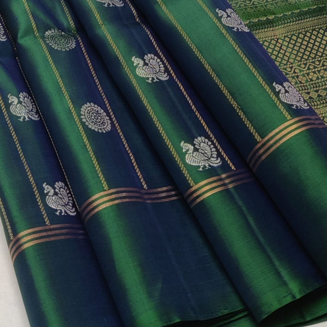 Royal Green Pure Handloom Double Warp Soft Silk Saree