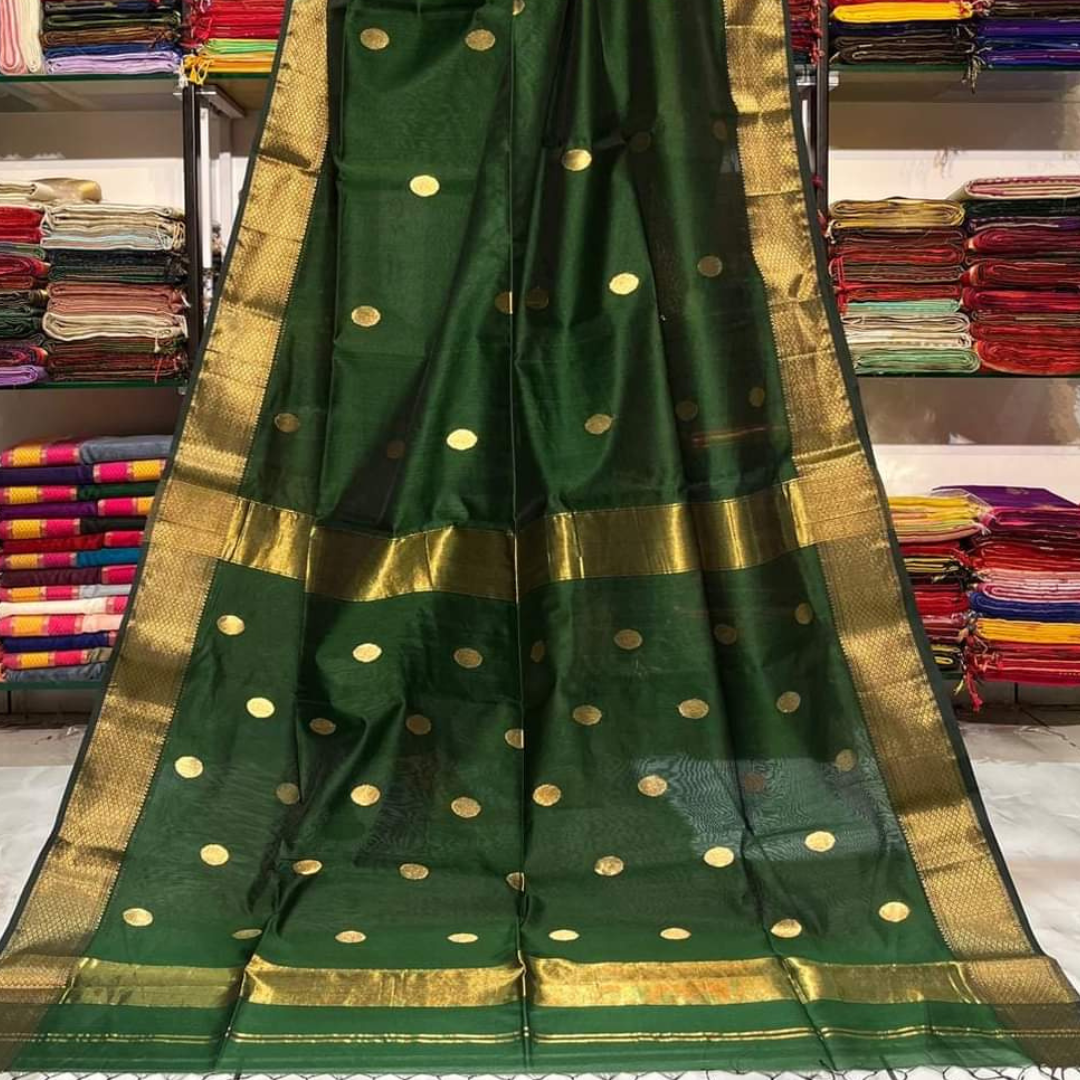 Rich Green Pure Handloom Maheshwari Silk