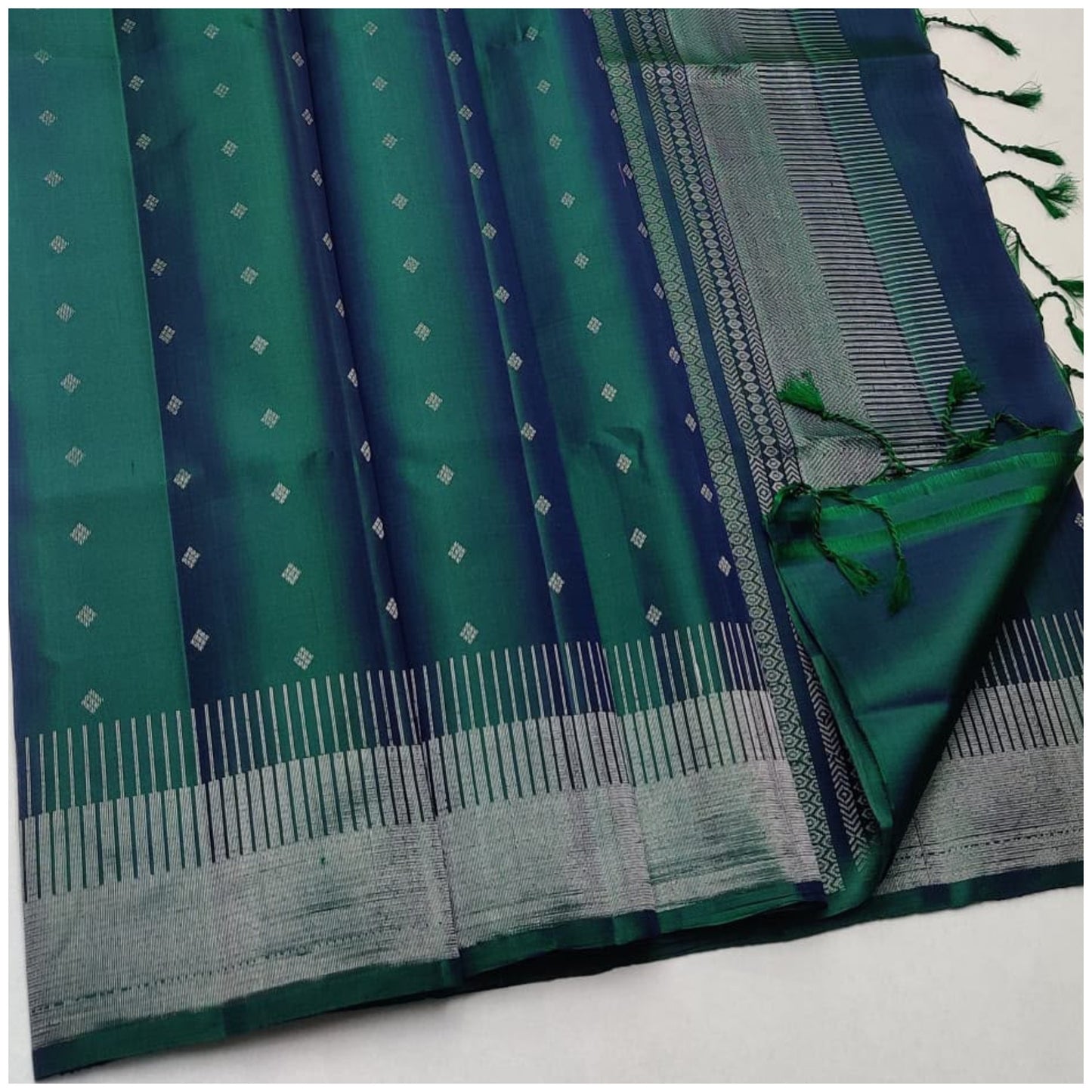 Navya Sea Blue Green Pure Handloom Double Warp Soft Silk Saree