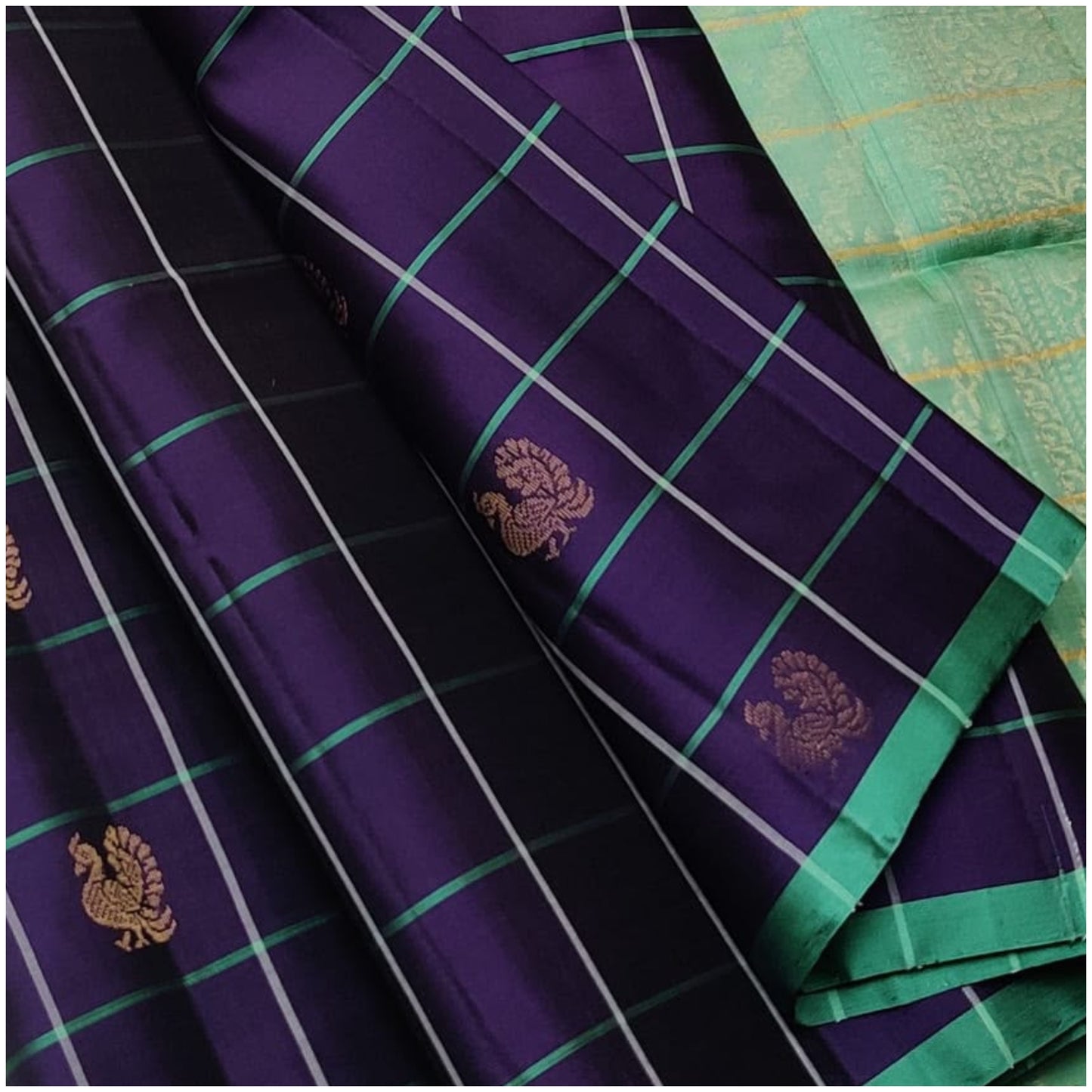 Aashvi Nightshade Violet Turquoise Blue Pure Handloom Double Warp Soft Silk Saree