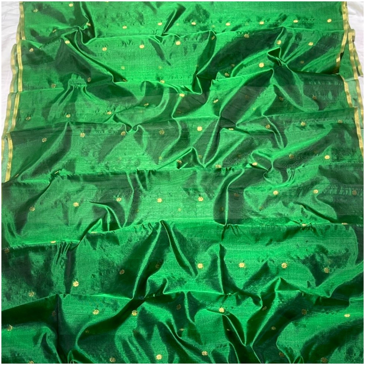 Bottle Green Butti Handloom Chanderi Silk Saree