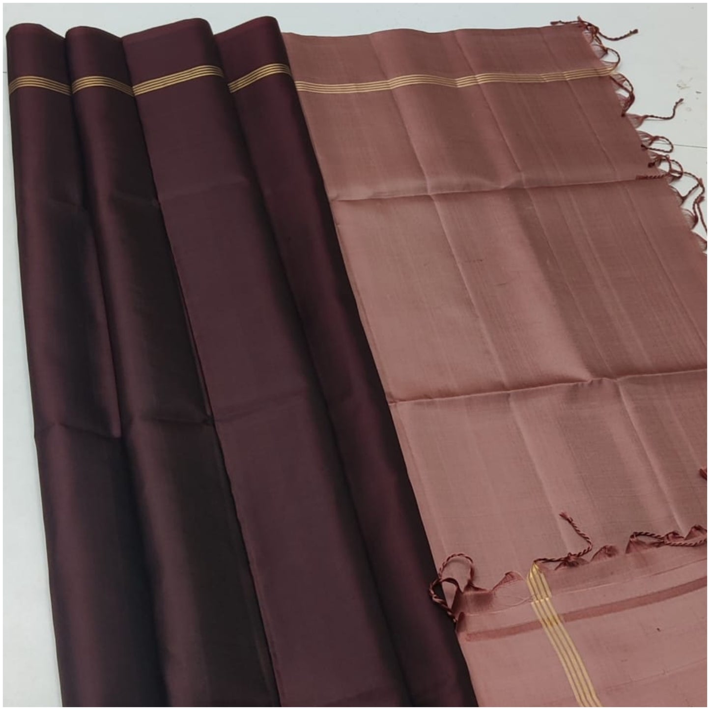 Shyok Brown Dusty Rose Pure Handloom Double Warp Soft Silk Saree