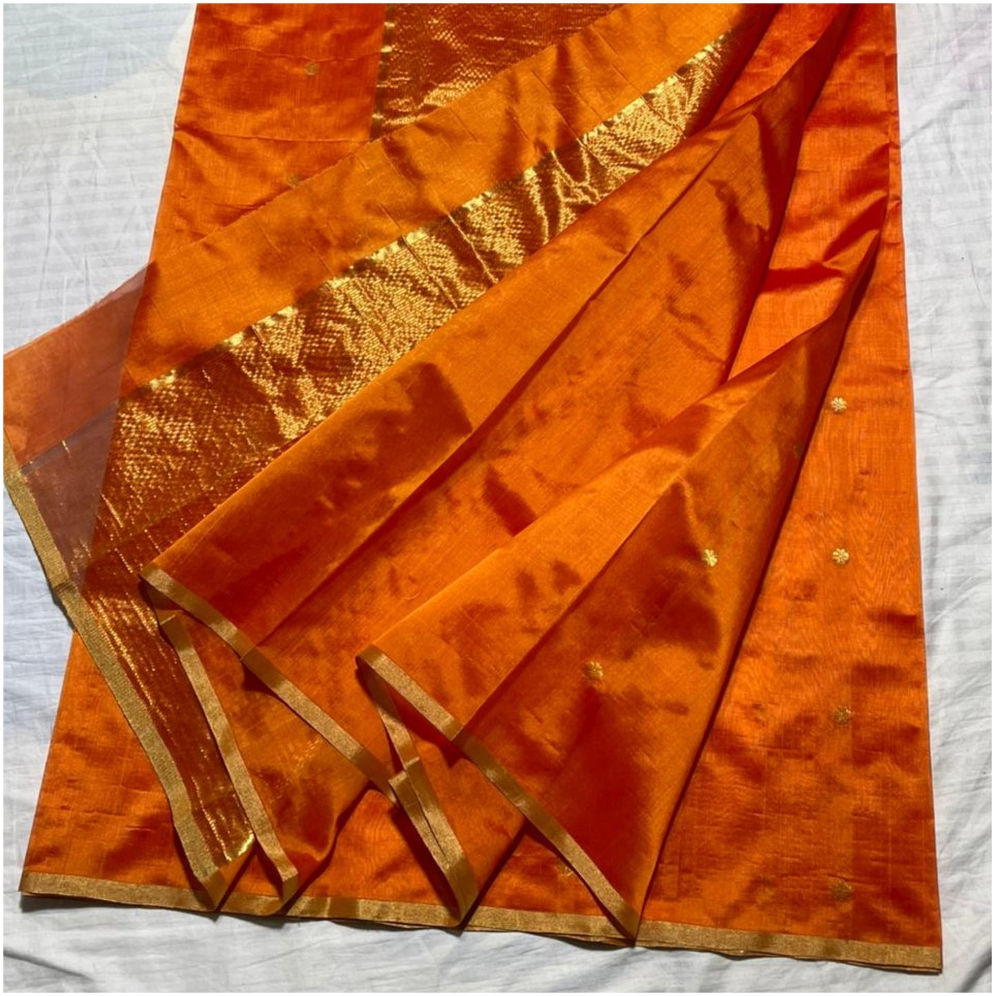 Orange Handloom Chanderi Silk Saree