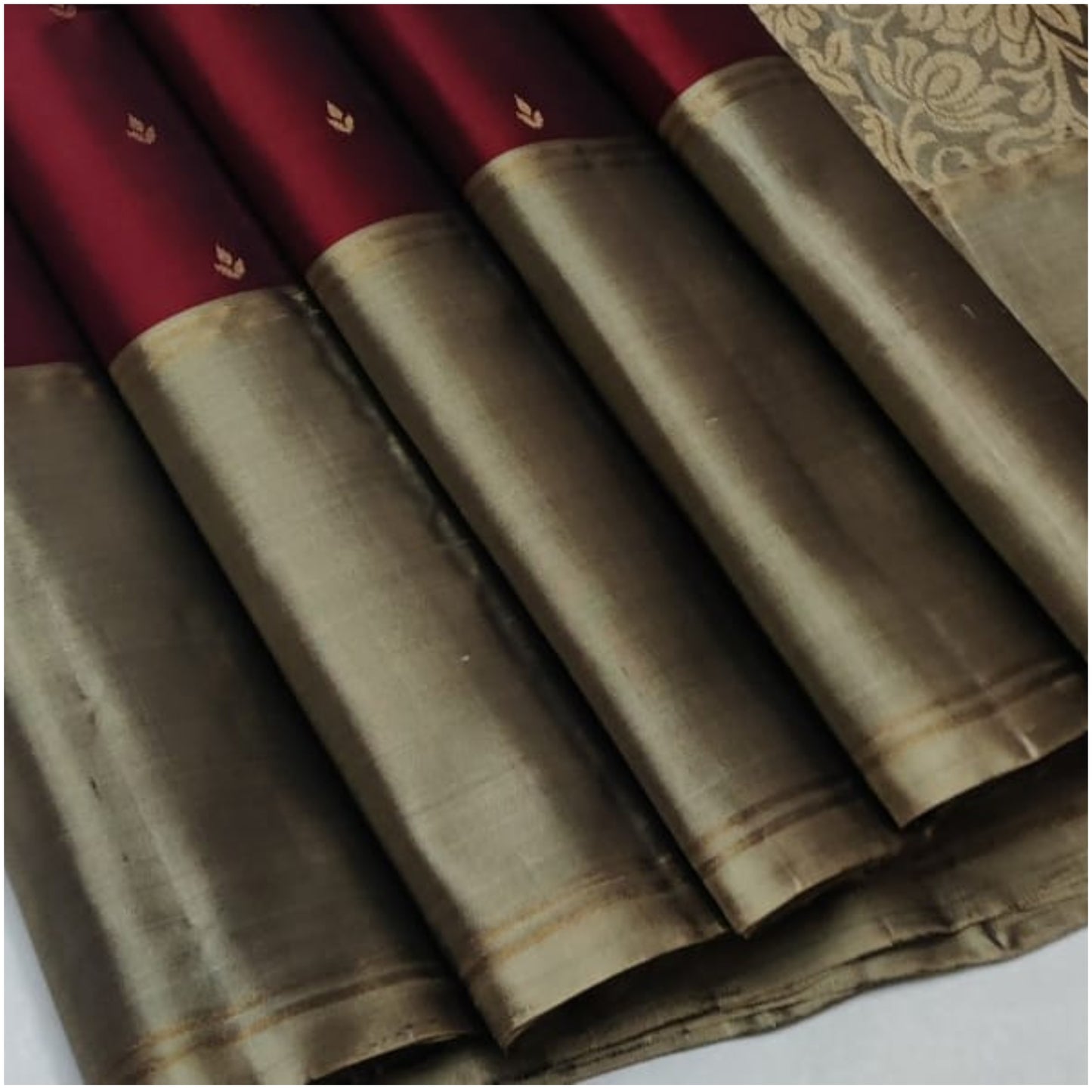 Maroon Silver Pure Handloom Double Warp Soft Silk Saree