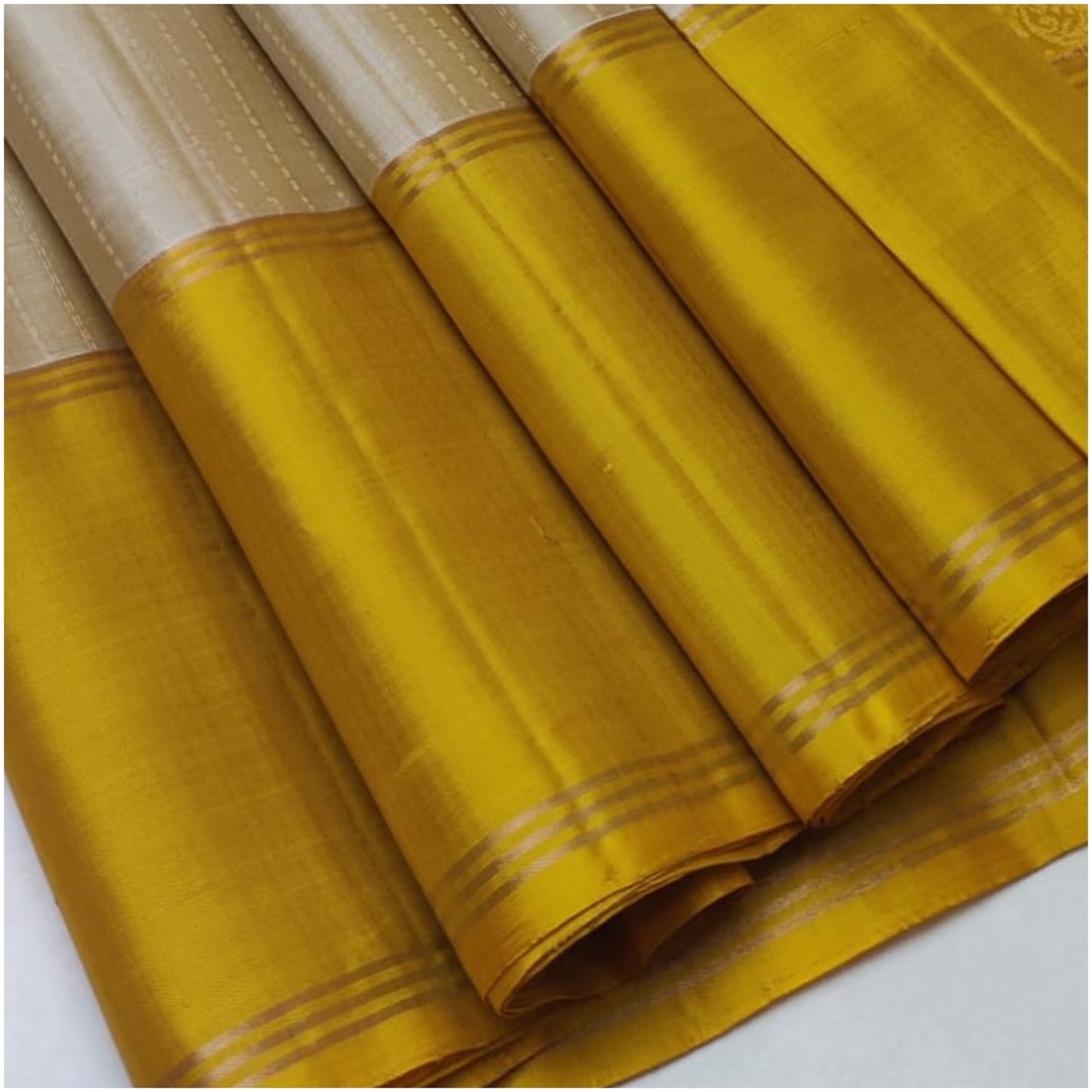 Mustard Silver Pure Handloom Double Warp Soft Silk Saree