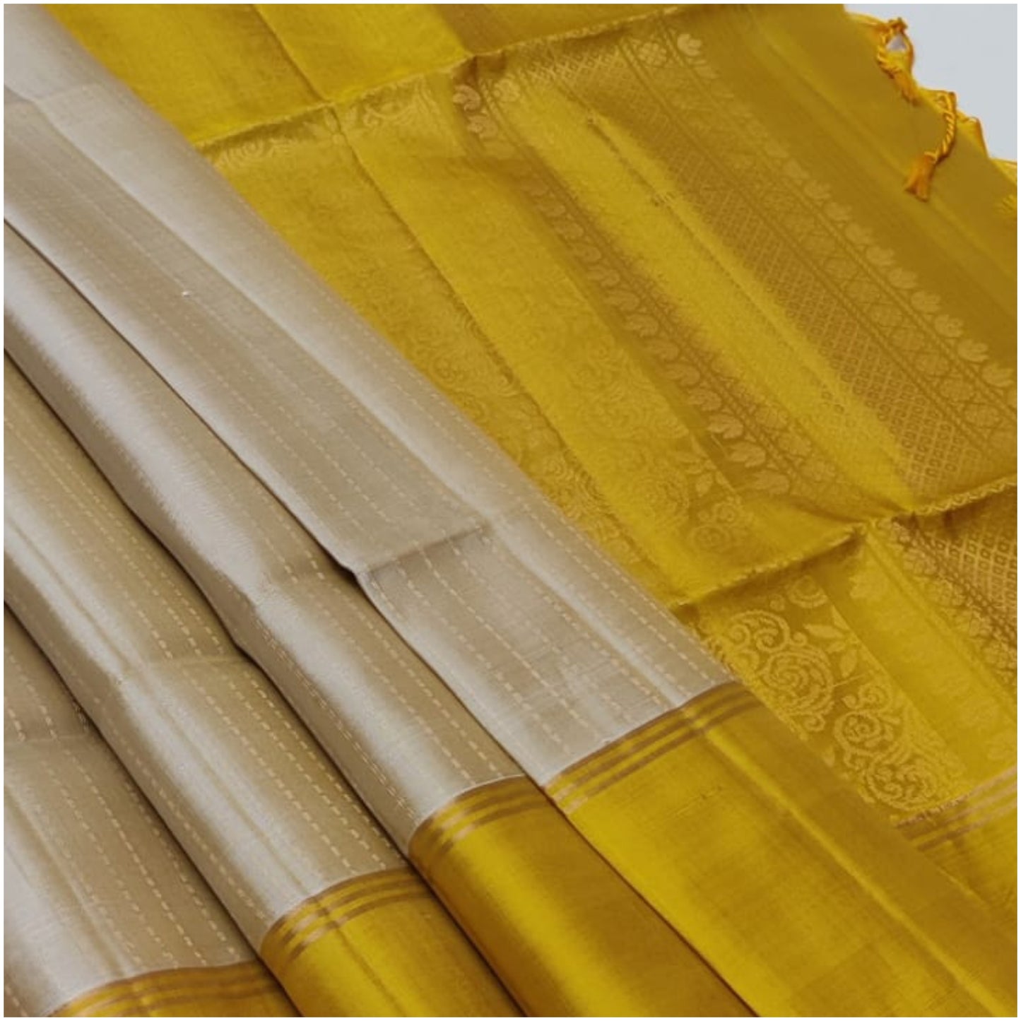 Mustard Silver Pure Handloom Double Warp Soft Silk Saree