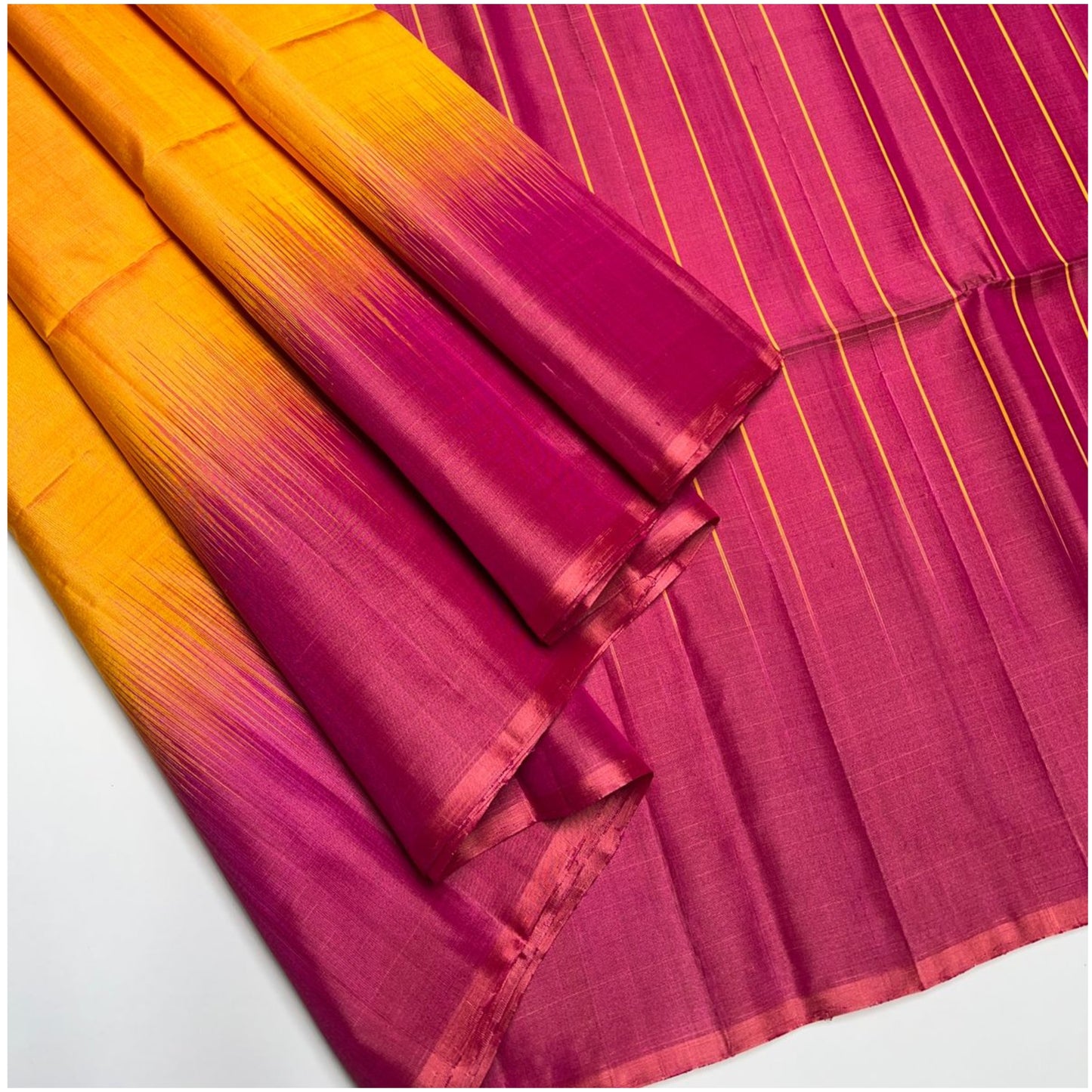 Sunshine Yellow Pink Pure Handloom Dye Contrast Soft Silk Saree
