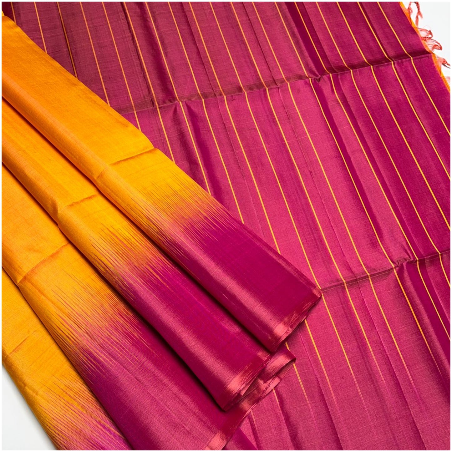 Sunshine Yellow Pink Pure Handloom Dye Contrast Soft Silk Saree