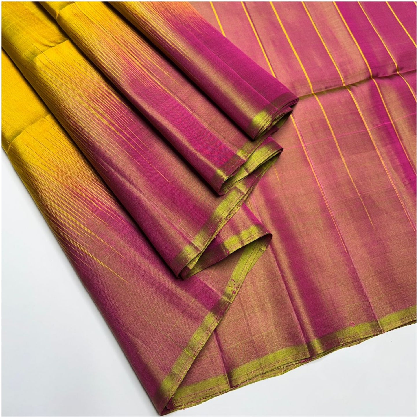 Yellow Pink Hues Pure Handloom Dye Contrast Soft Silk Saree (Copy)