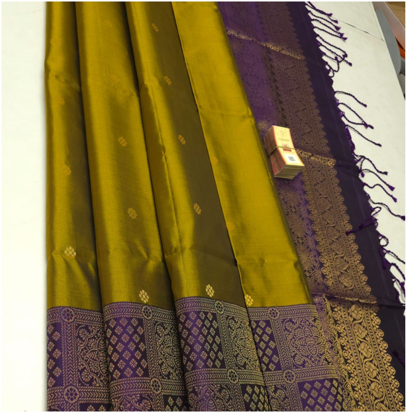 Muted Green Violet Pure Handloom Double Warp Soft Silk Saree