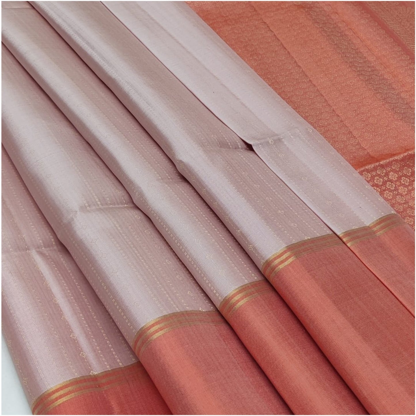 Baby Pink Peach Pure Handloom Double Warp Soft Silk Saree