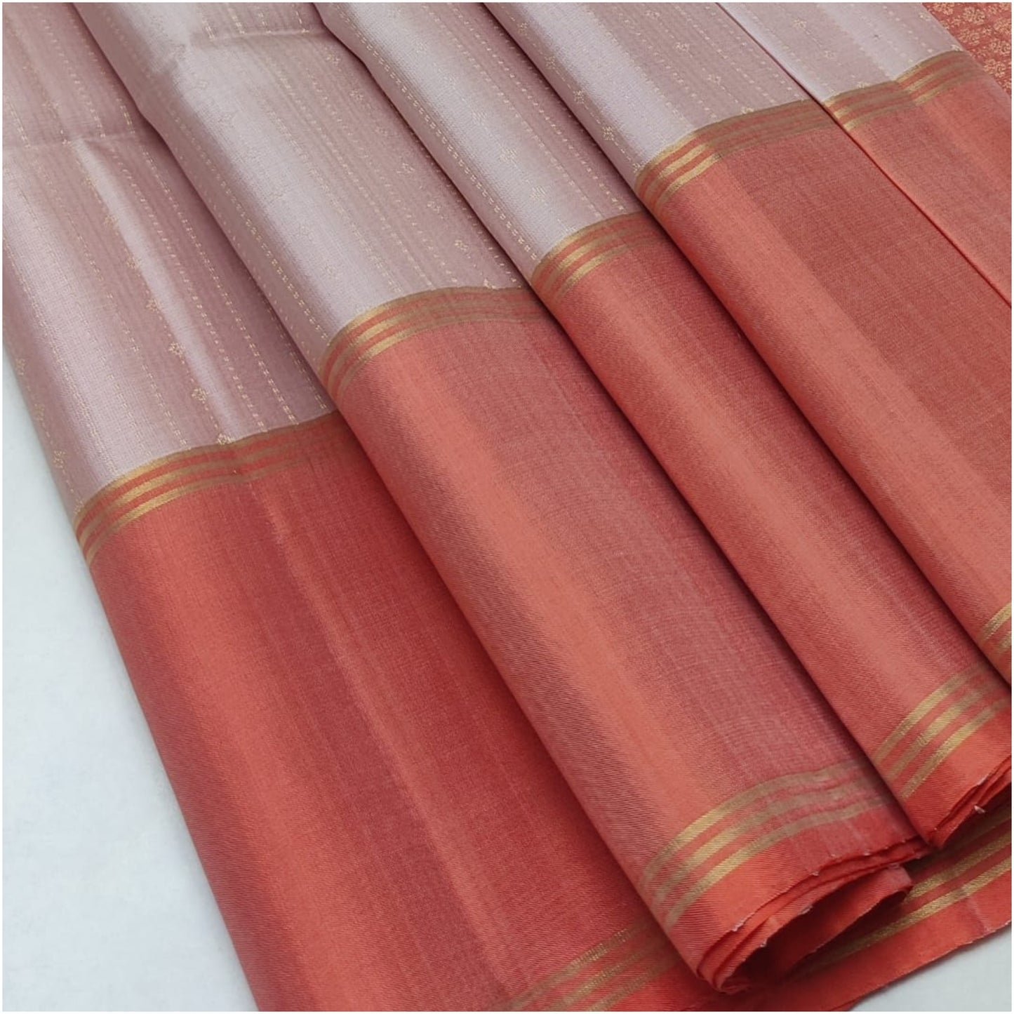 Baby Pink Peach Pure Handloom Double Warp Soft Silk Saree