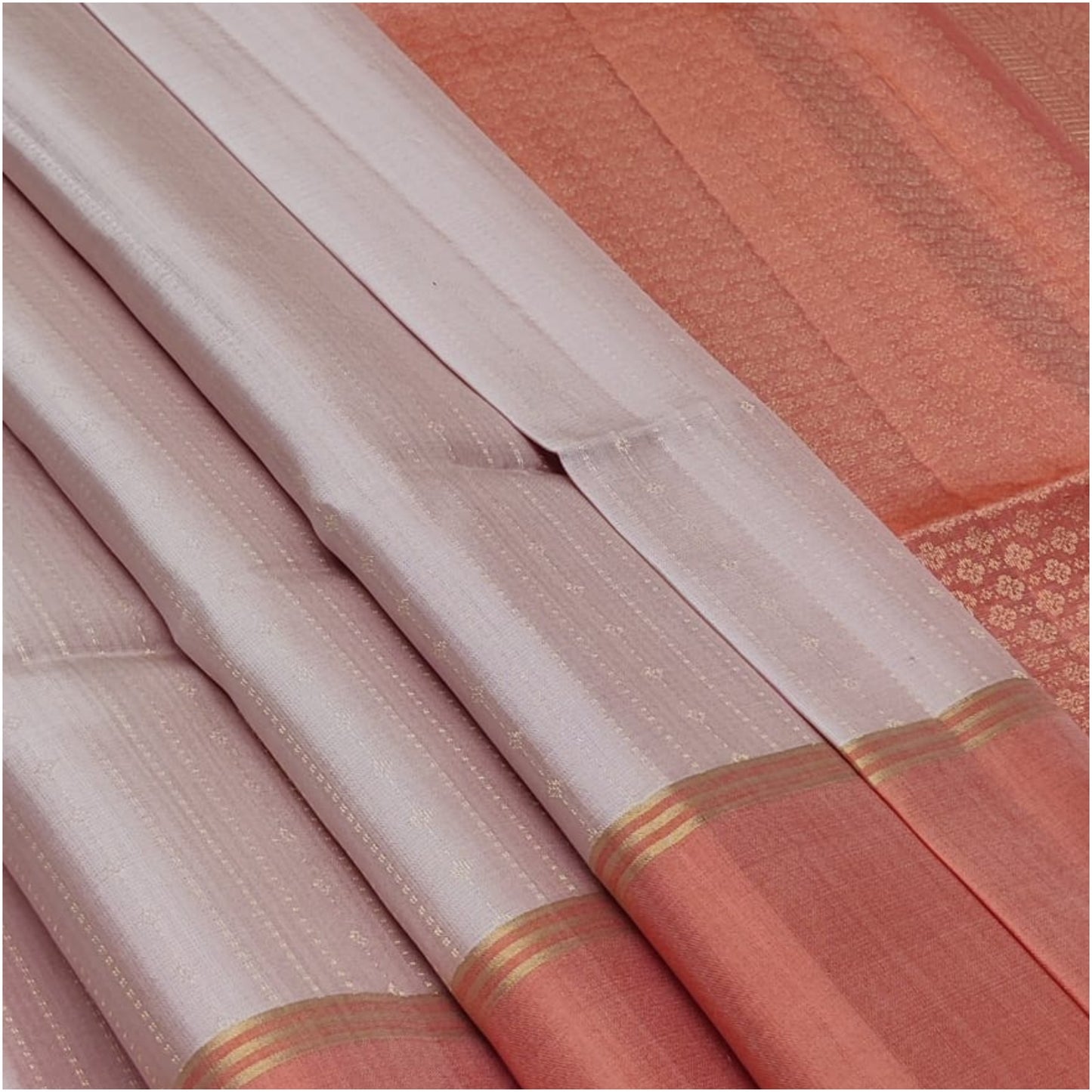 Baby Pink Peach Pure Handloom Double Warp Soft Silk Saree