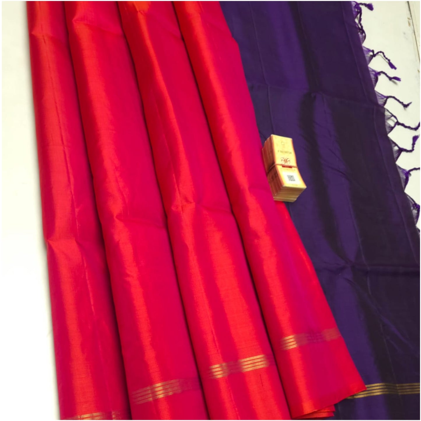 Pink Red Violet Pure Handloom Soft Silk Saree