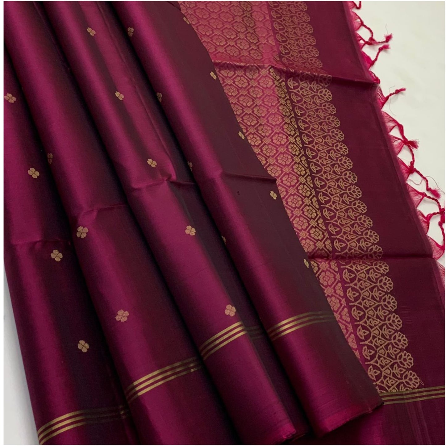 Rich Burgundy Pure Handloom Double Warp Soft Silk Saree