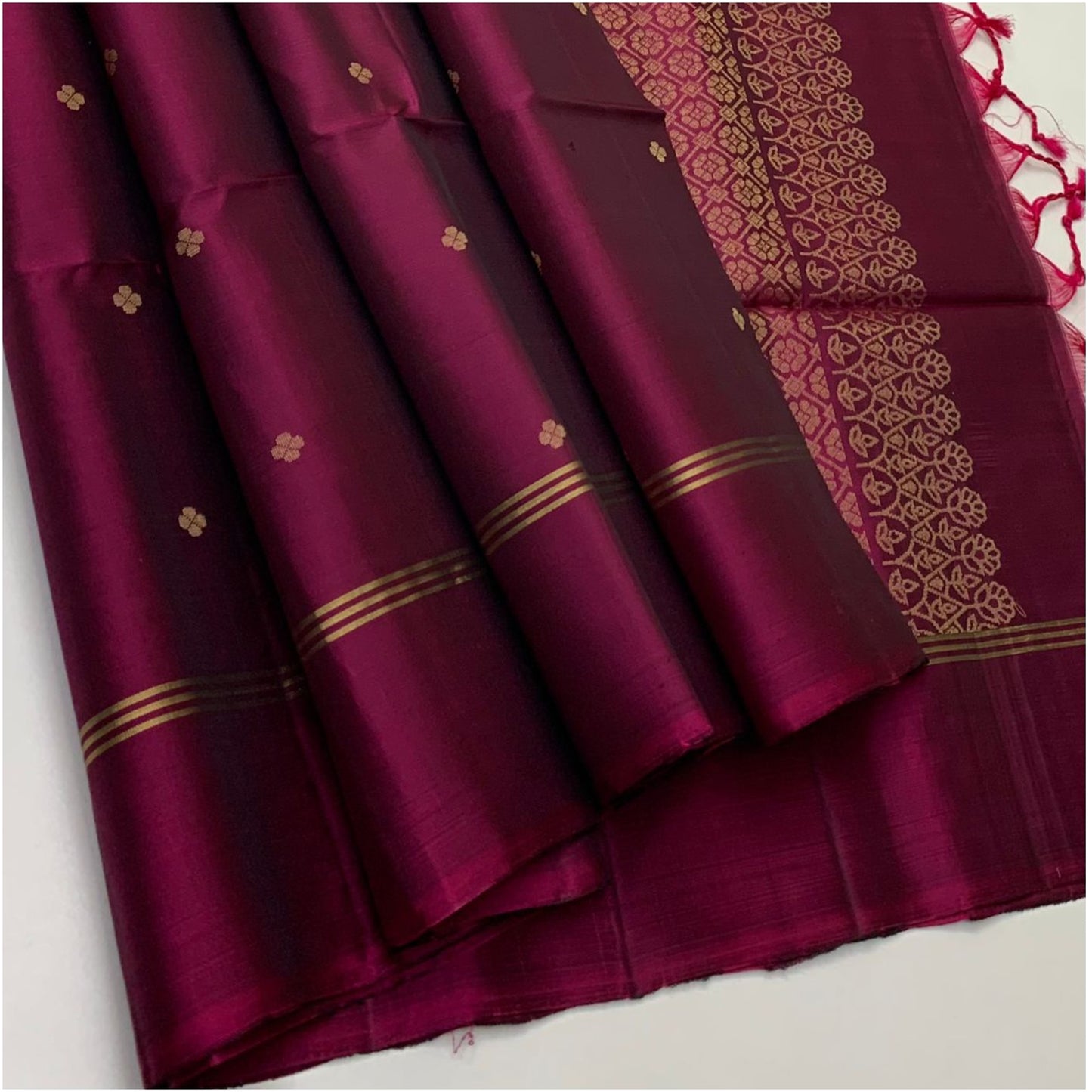 Rich Burgundy Pure Handloom Double Warp Soft Silk Saree