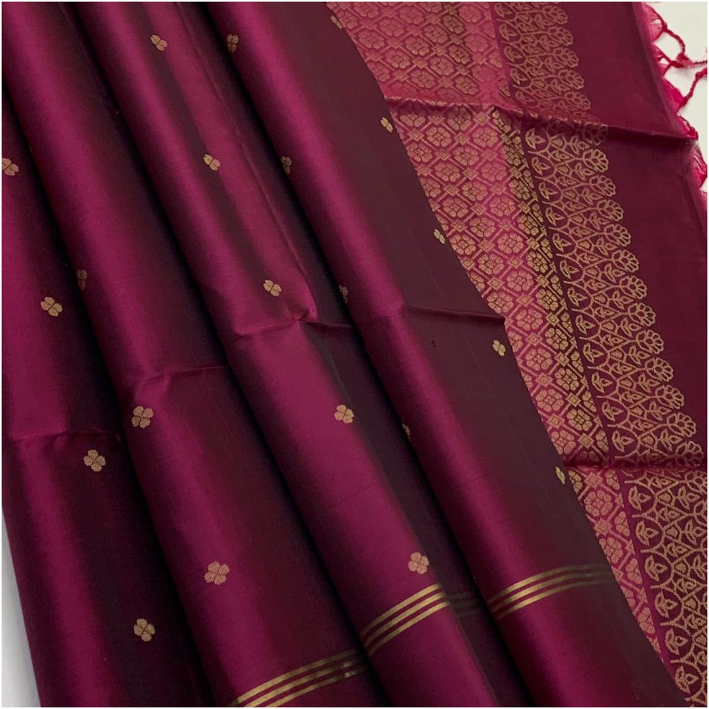Rich Burgundy Pure Handloom Double Warp Soft Silk Saree
