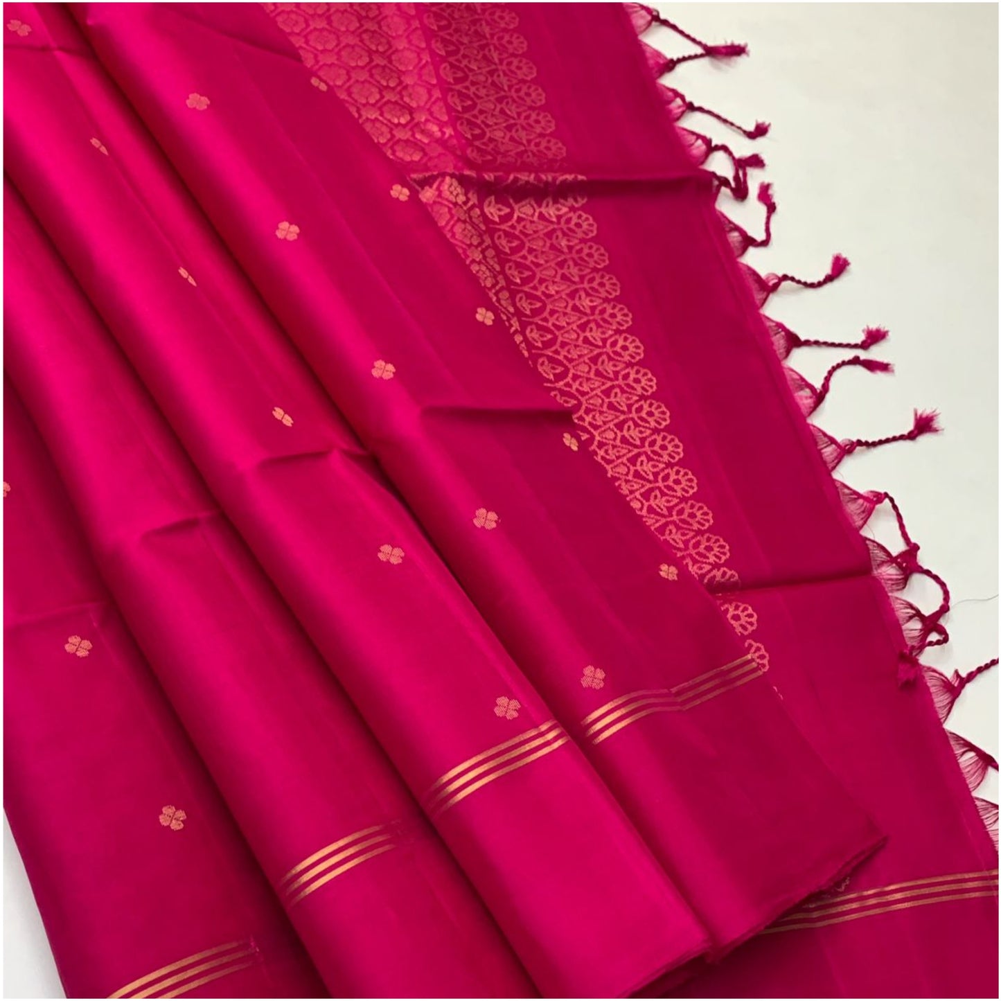 Rani Pink Pure Handloom Double Warp Soft Silk Saree
