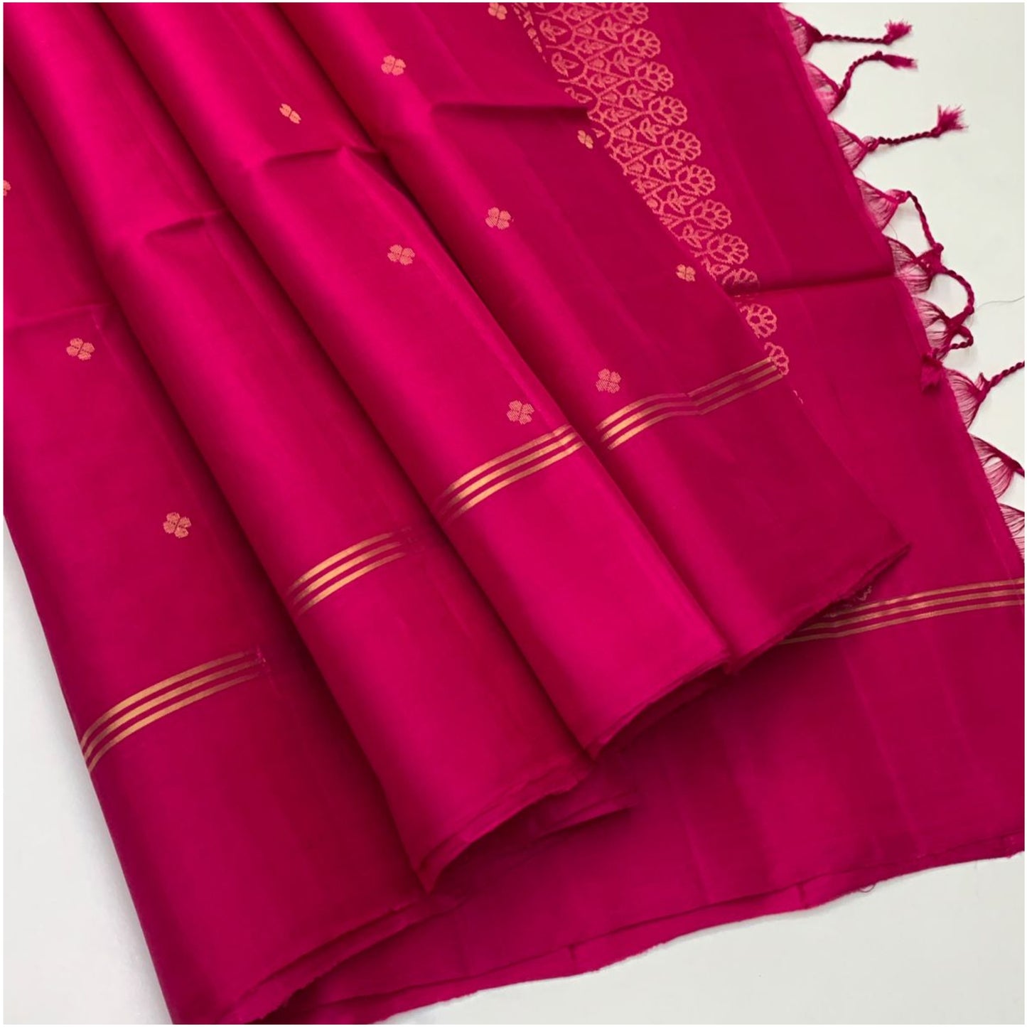 Rani Pink Pure Handloom Double Warp Soft Silk Saree