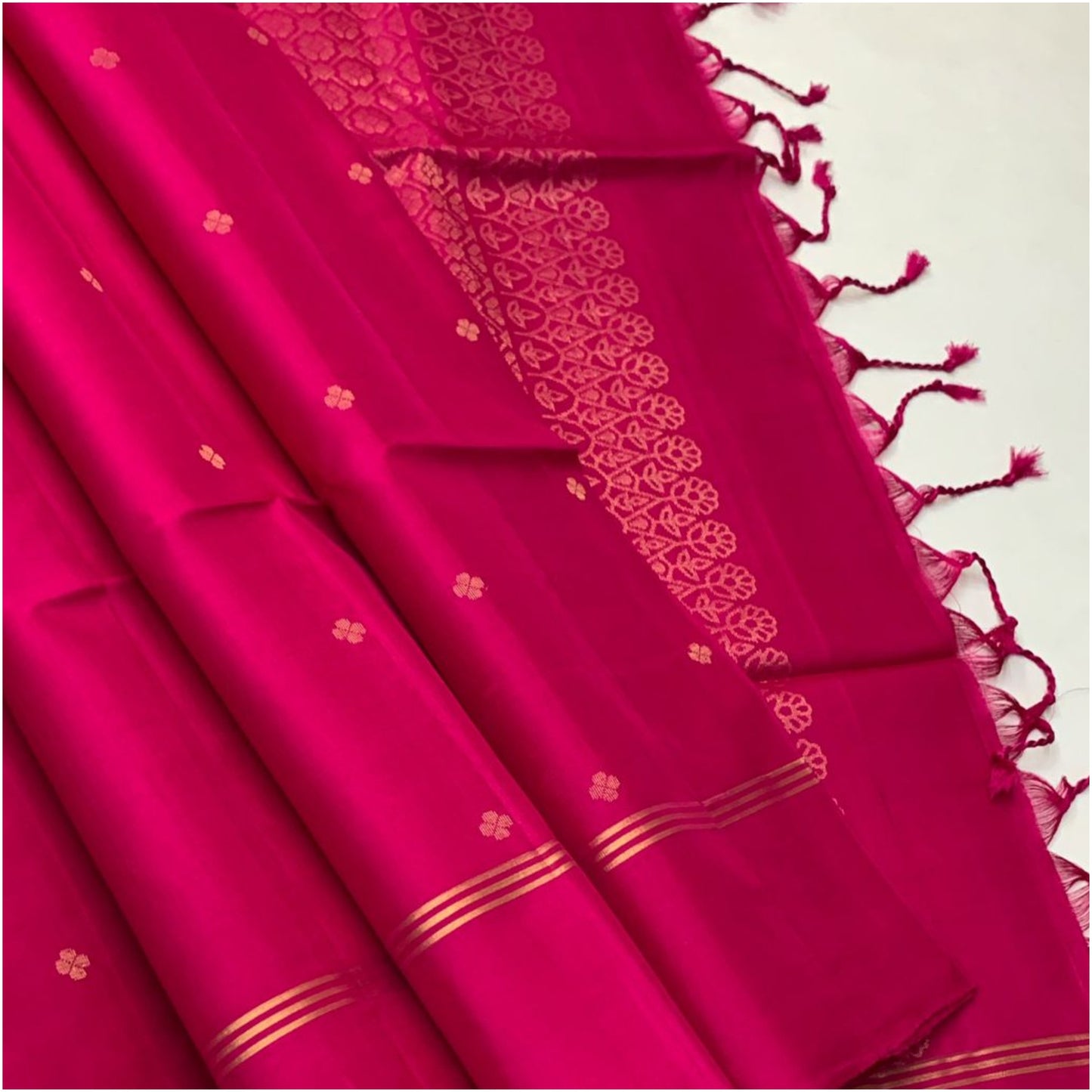 Rani Pink Pure Handloom Double Warp Soft Silk Saree