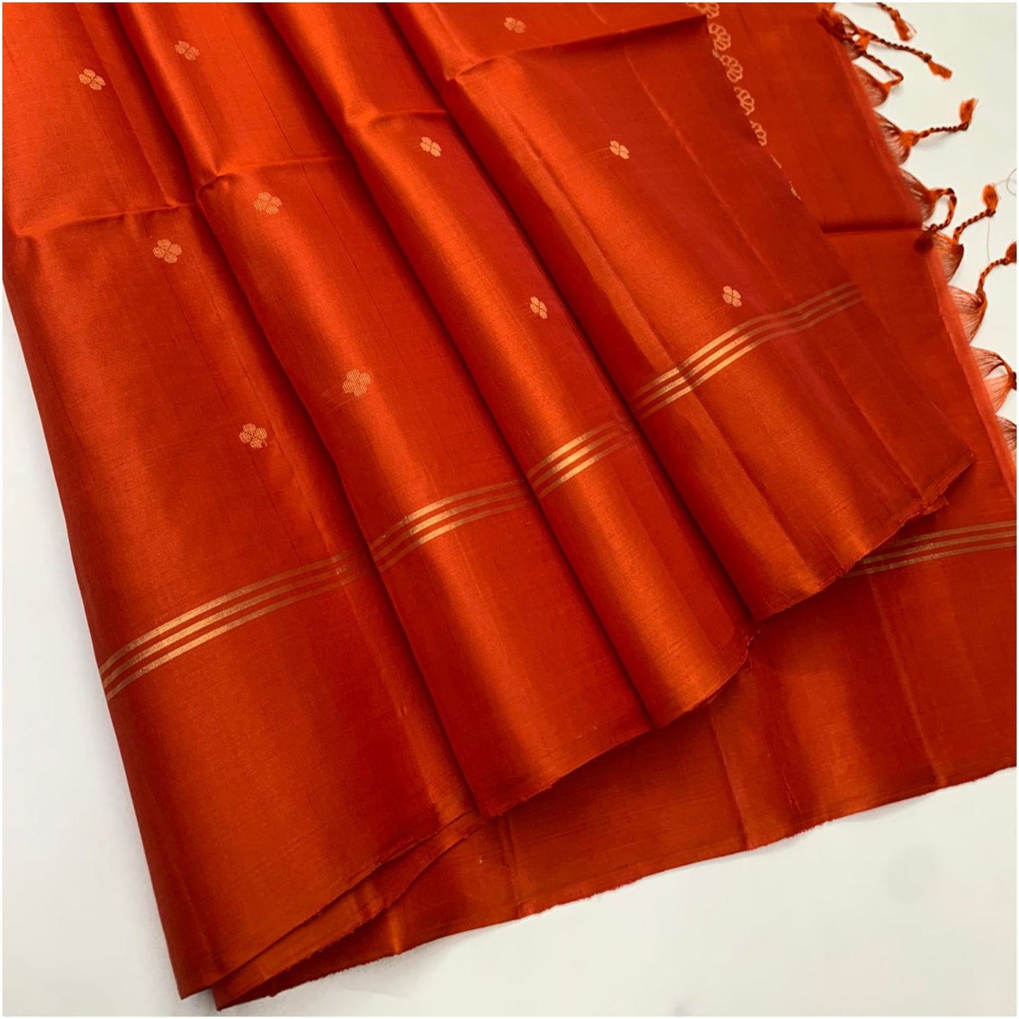 Burnt Orange Pure Handloom Double Warp Soft Silk Saree