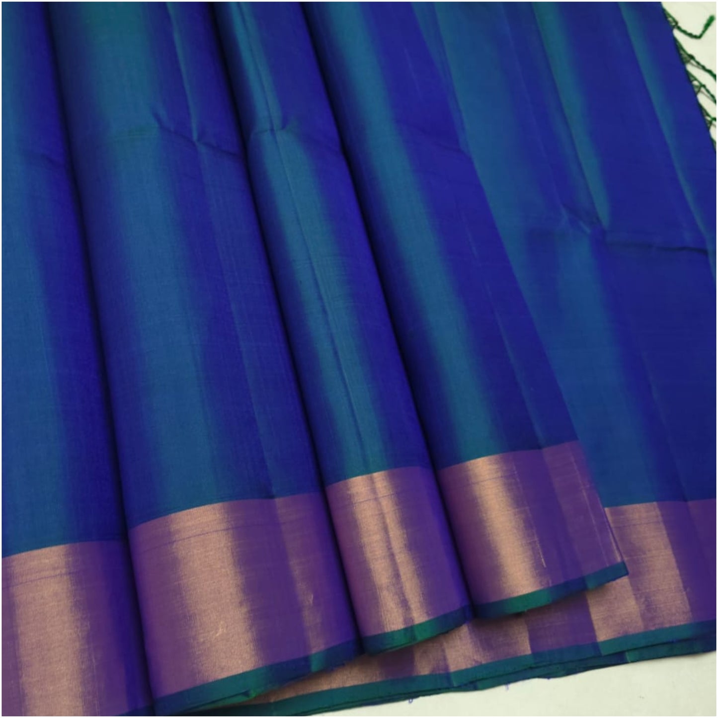 Sea Blue Green Pure Handloom Double Warp Soft Silk Saree