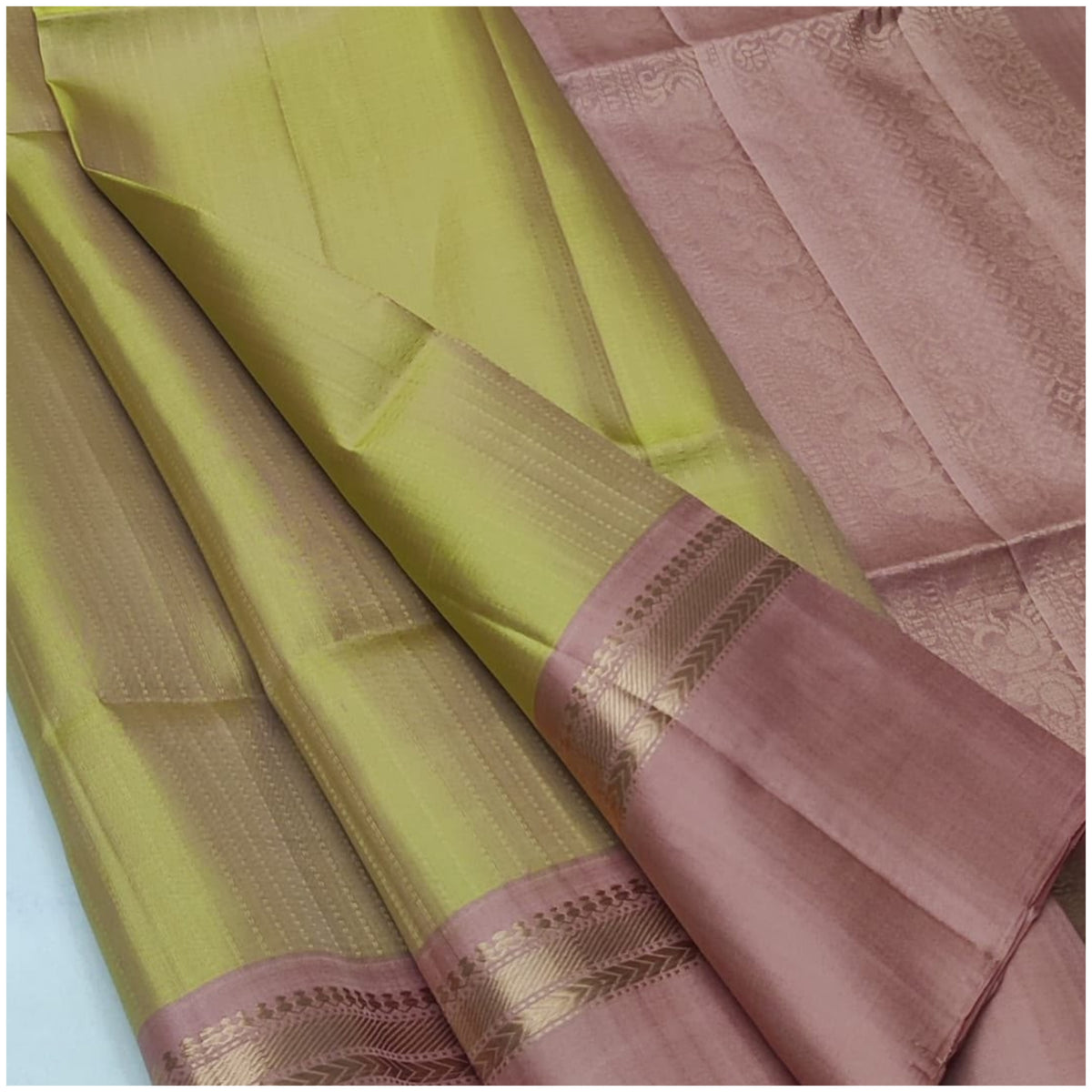 Retri Pastel Green Blush Pink Pure Handloom Soft Silk Saree