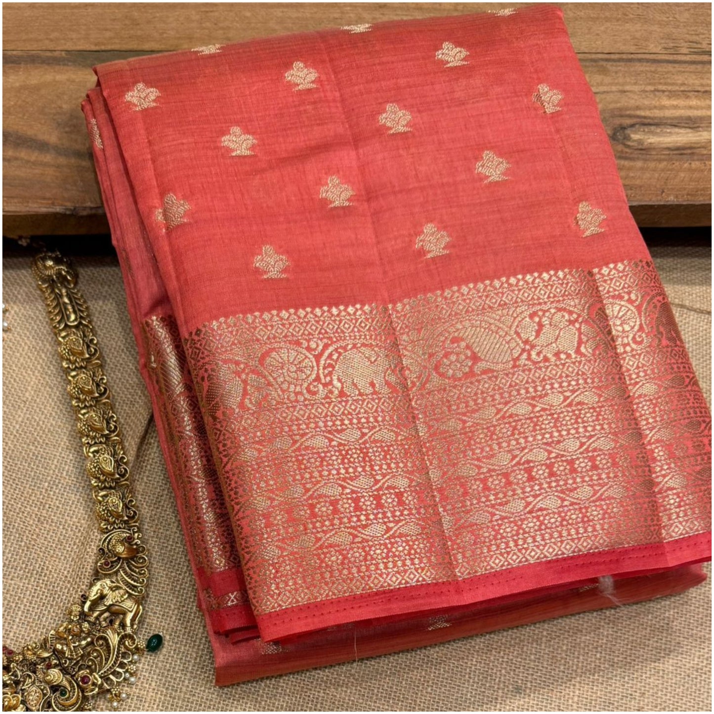 Peach Pink Raw Mix Tussar Saree