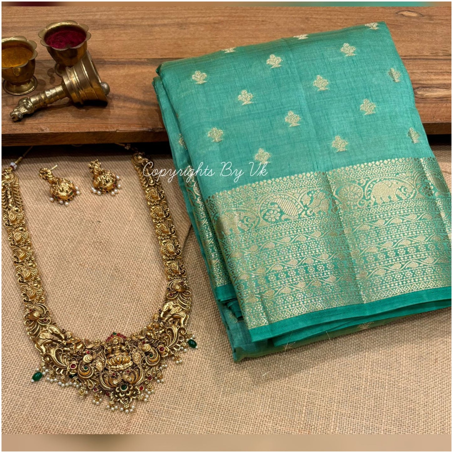 Teal Blue Raw Mix Tussar Saree
