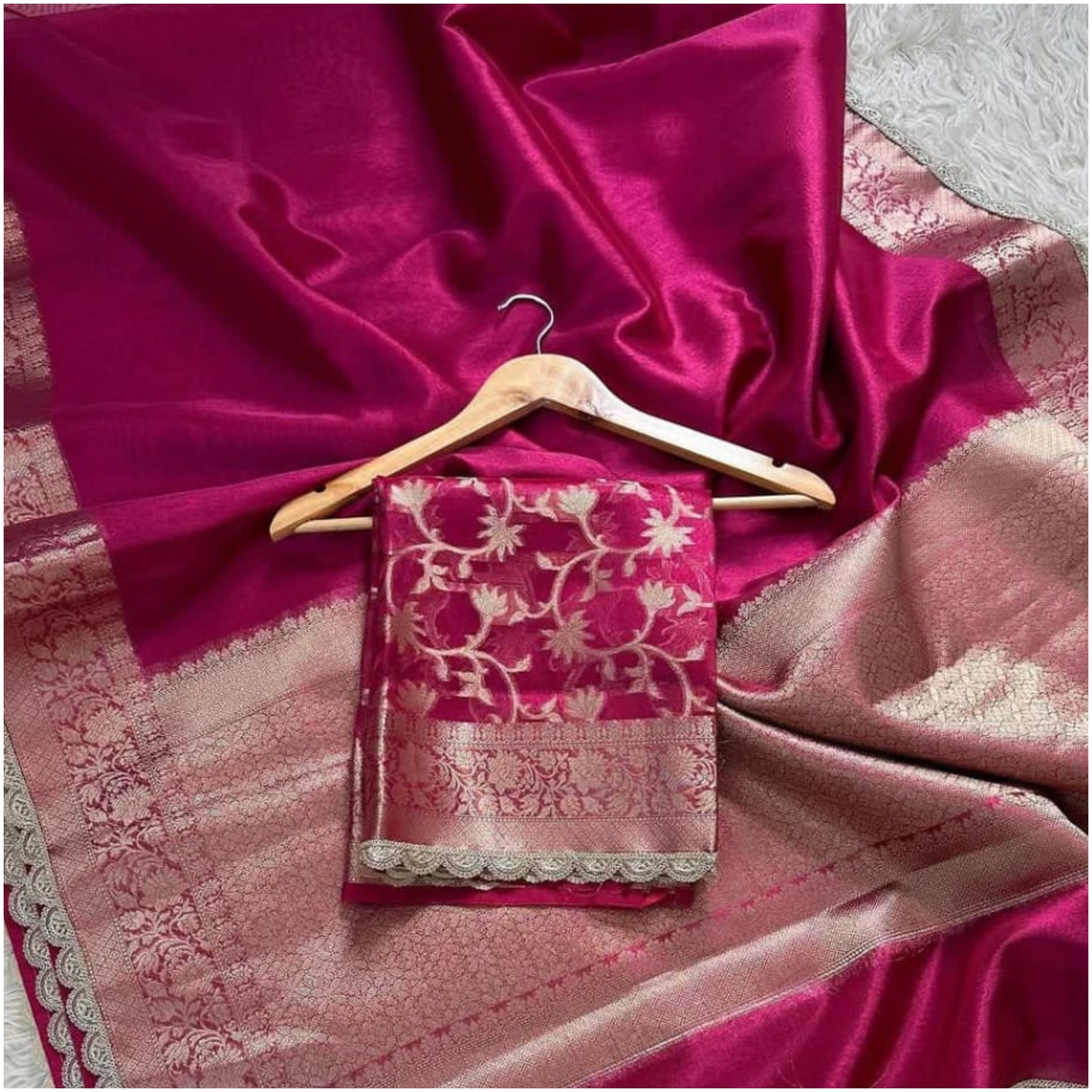 Rani Pink Banarasi Tissue Katan Silk Saree