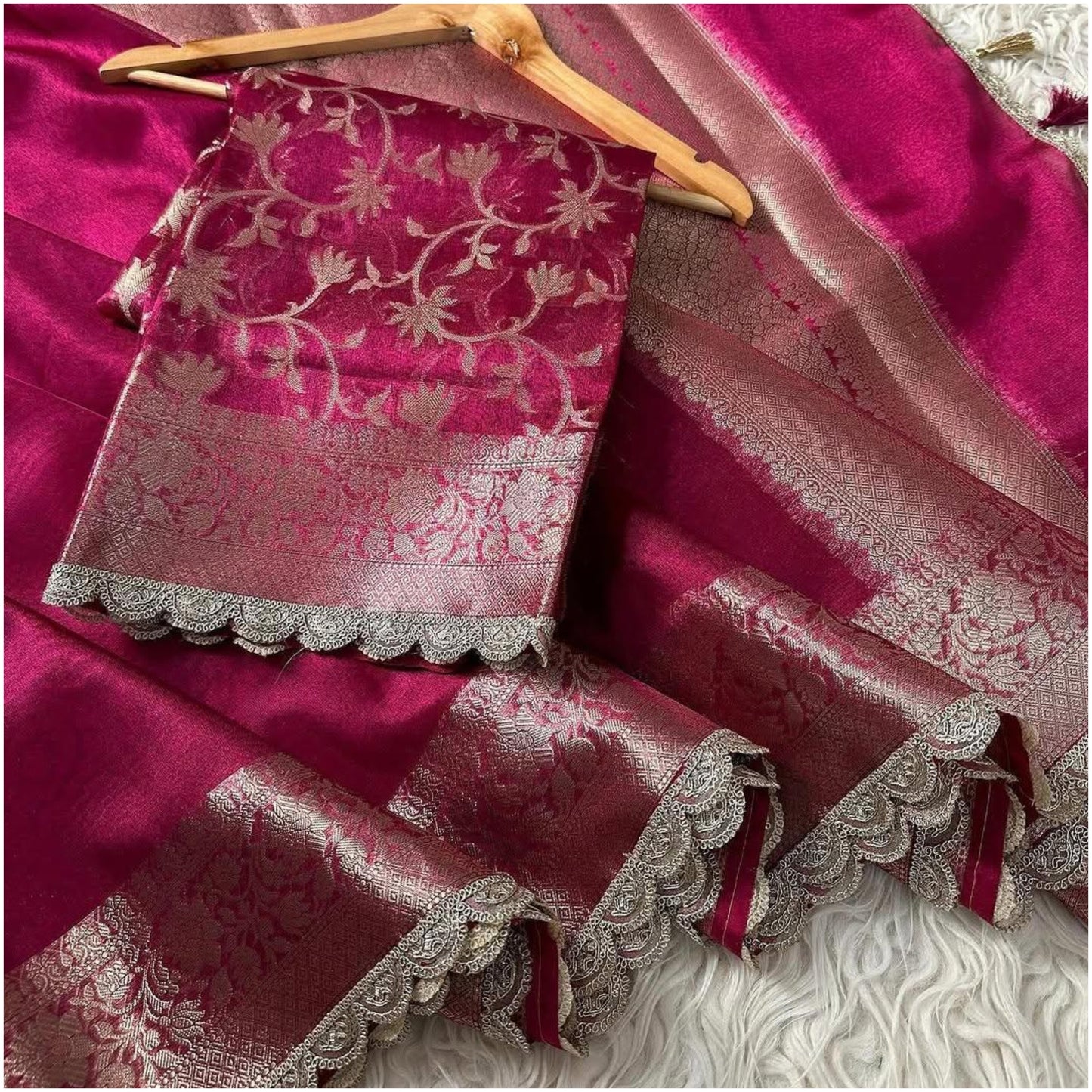 Rani Pink Banarasi Tissue Katan Silk Saree