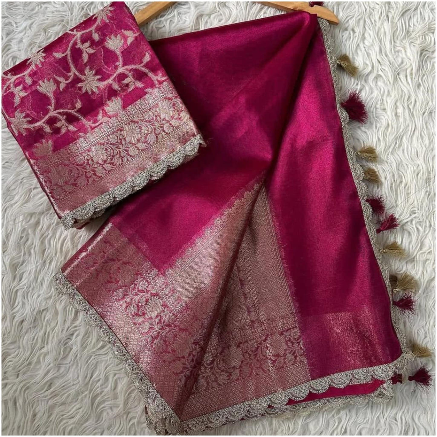 Rani Pink Banarasi Tissue Katan Silk Saree