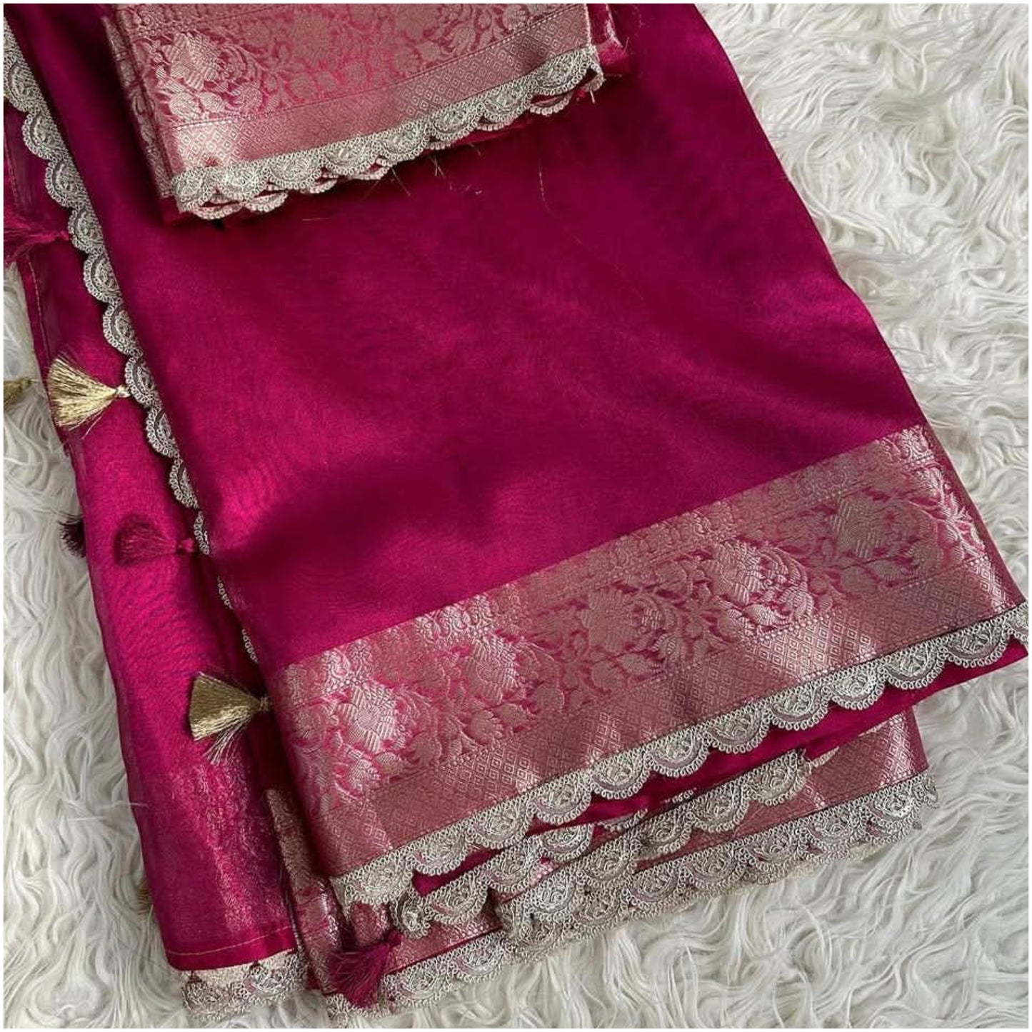 Rani Pink Banarasi Tissue Katan Silk Saree