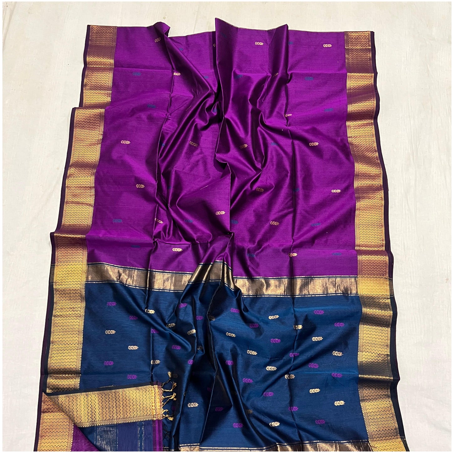 Rich Bright Violet Blue Pure Handloom Maheshwari Silk