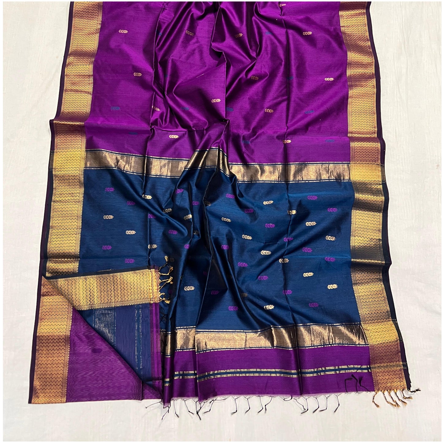 Rich Bright Violet Blue Pure Handloom Maheshwari Silk