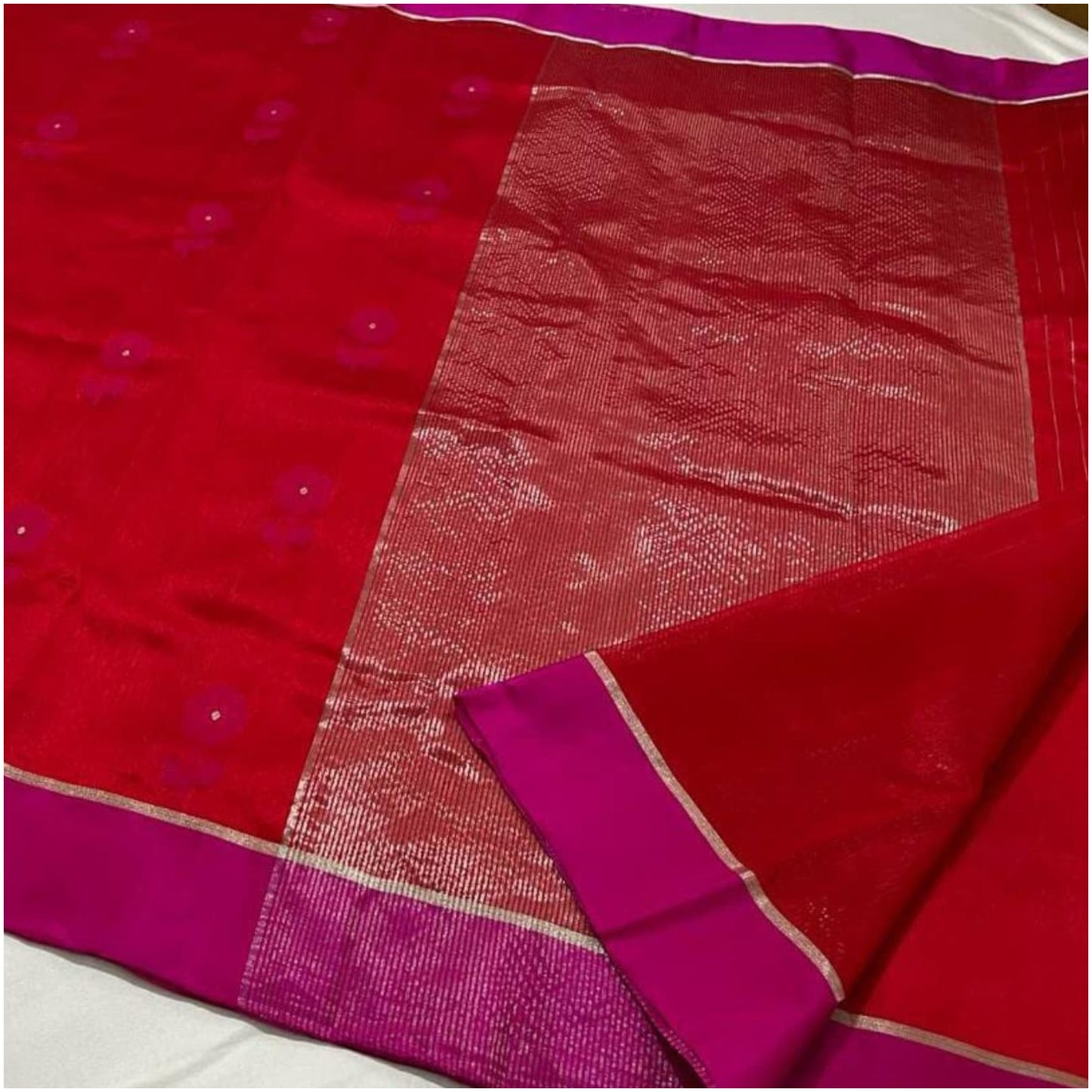 Rich Red Pink Pure Handloom Chanderi Silk