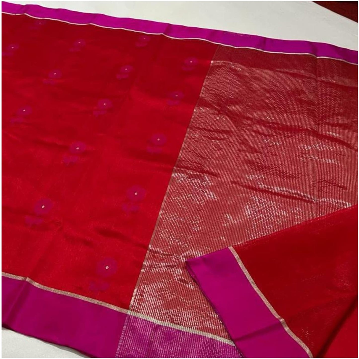 Rich Red Pink Pure Handloom Chanderi Silk