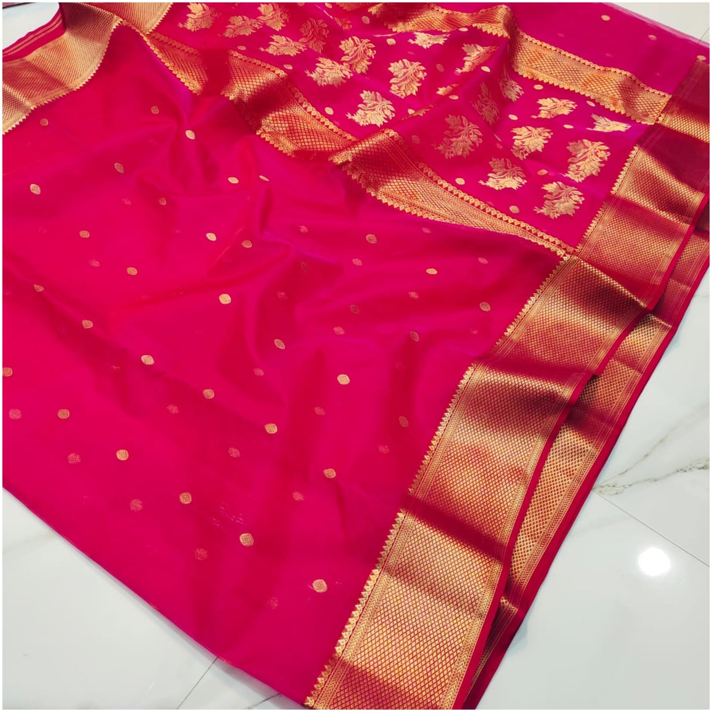 Rich Pink Pure Handloom Katan Chanderi Silk Saree