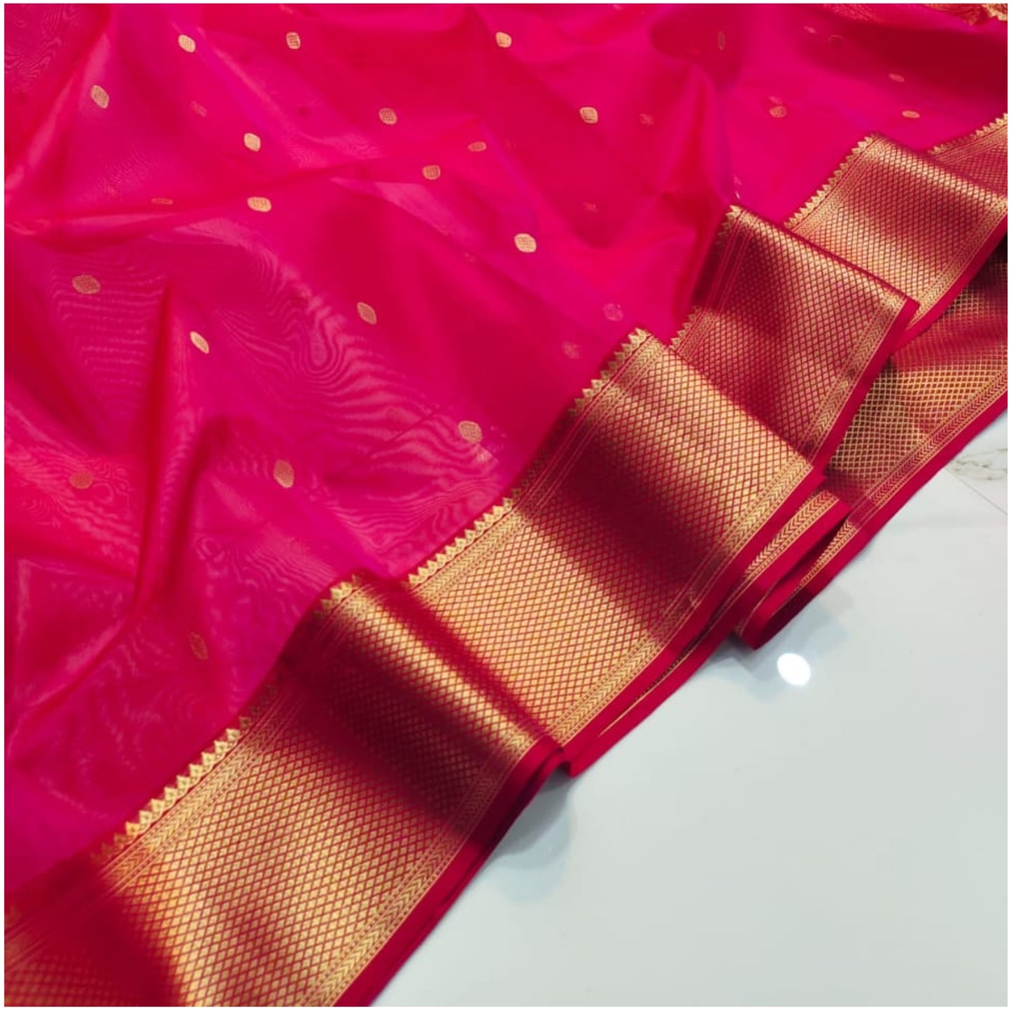 Rich Pink Pure Handloom Katan Chanderi Silk Saree