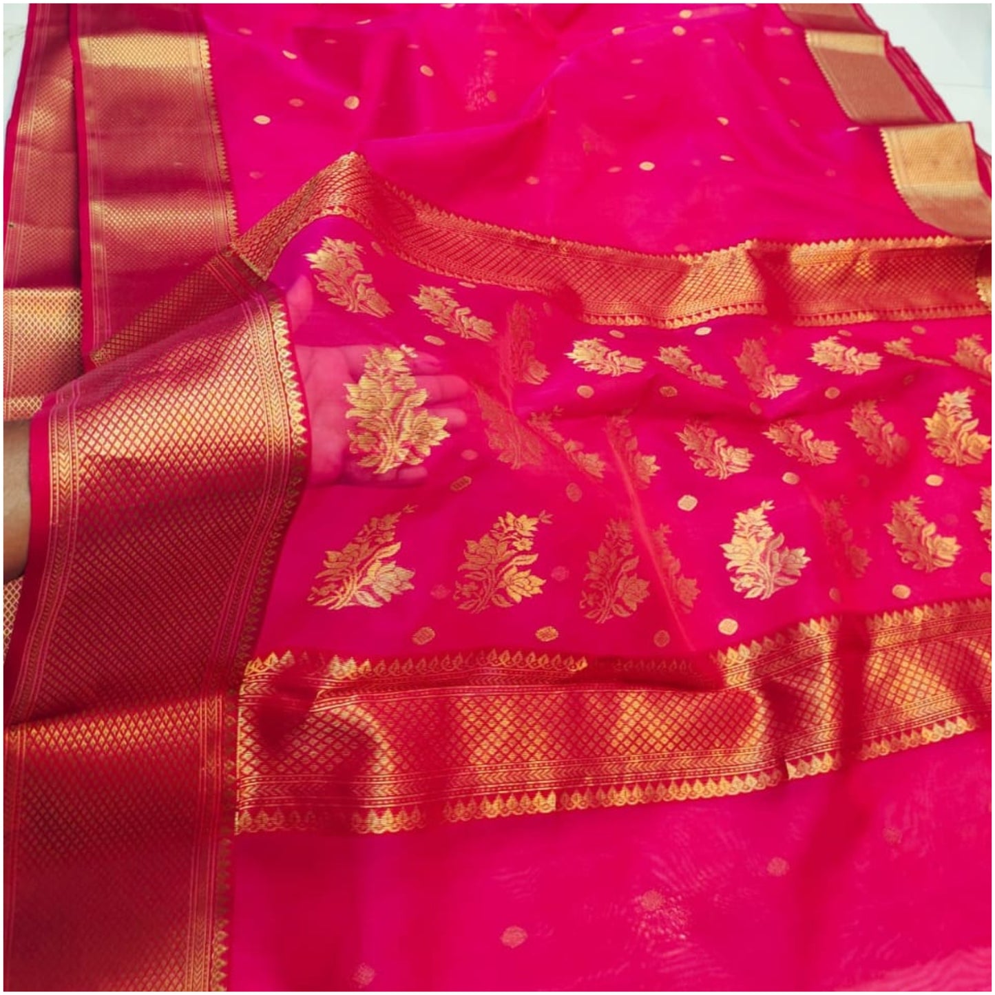Rich Pink Pure Handloom Katan Chanderi Silk Saree