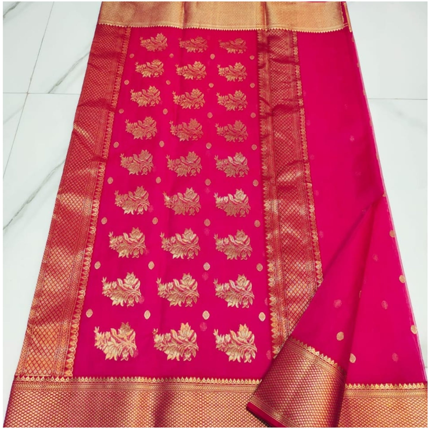 Rich Pink Pure Handloom Katan Chanderi Silk Saree
