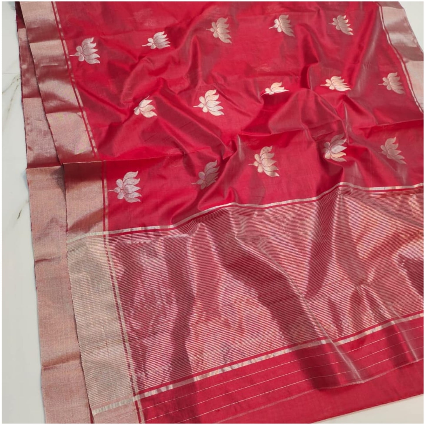 Muted Red Handloom Chanderi Silk Saree