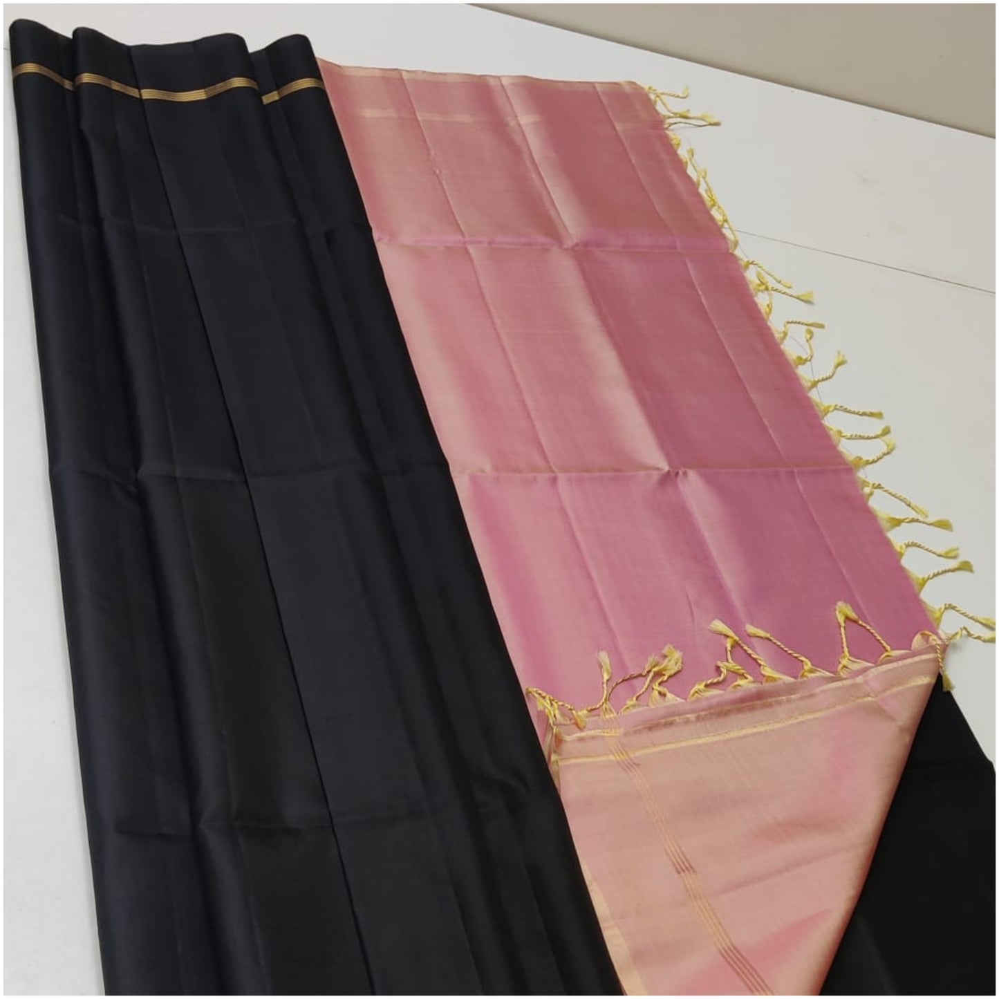 Black Blush Pink Pure Handloom Soft Silk Saree